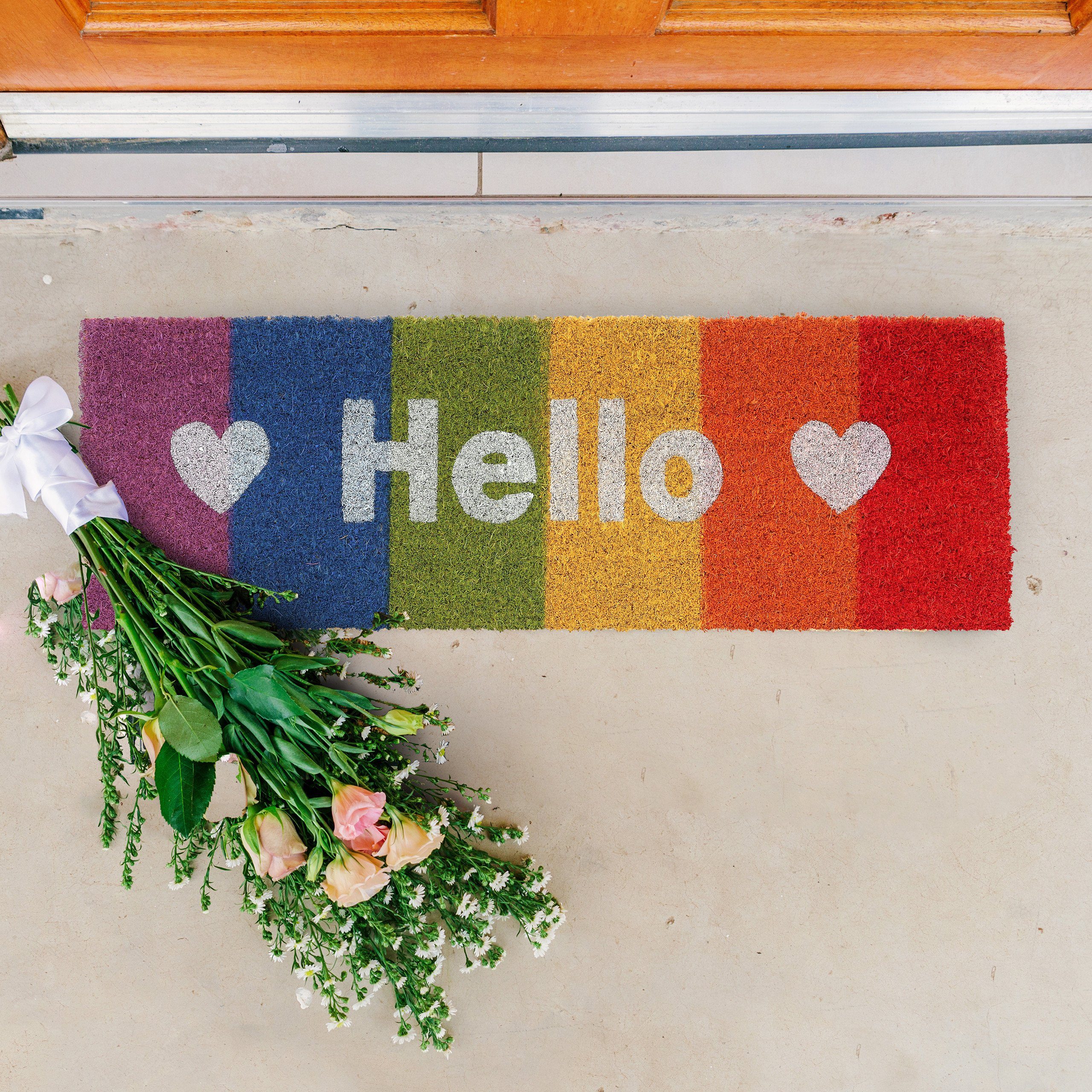 relaxdays Fußmatte Kokos Fußmatte "Hello" Regenbogen, Höhe: 15 mm günstig online kaufen