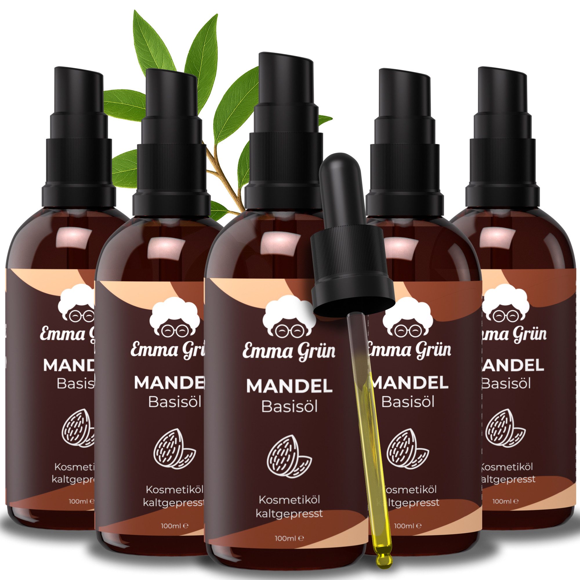 Emma Grün Körperöl Bio Mandelöl Kaltgepresst 100ml [100% REIN], Kaltgepresst, Unraffiniert, Babyöl, Für die tägliche Hautpflege