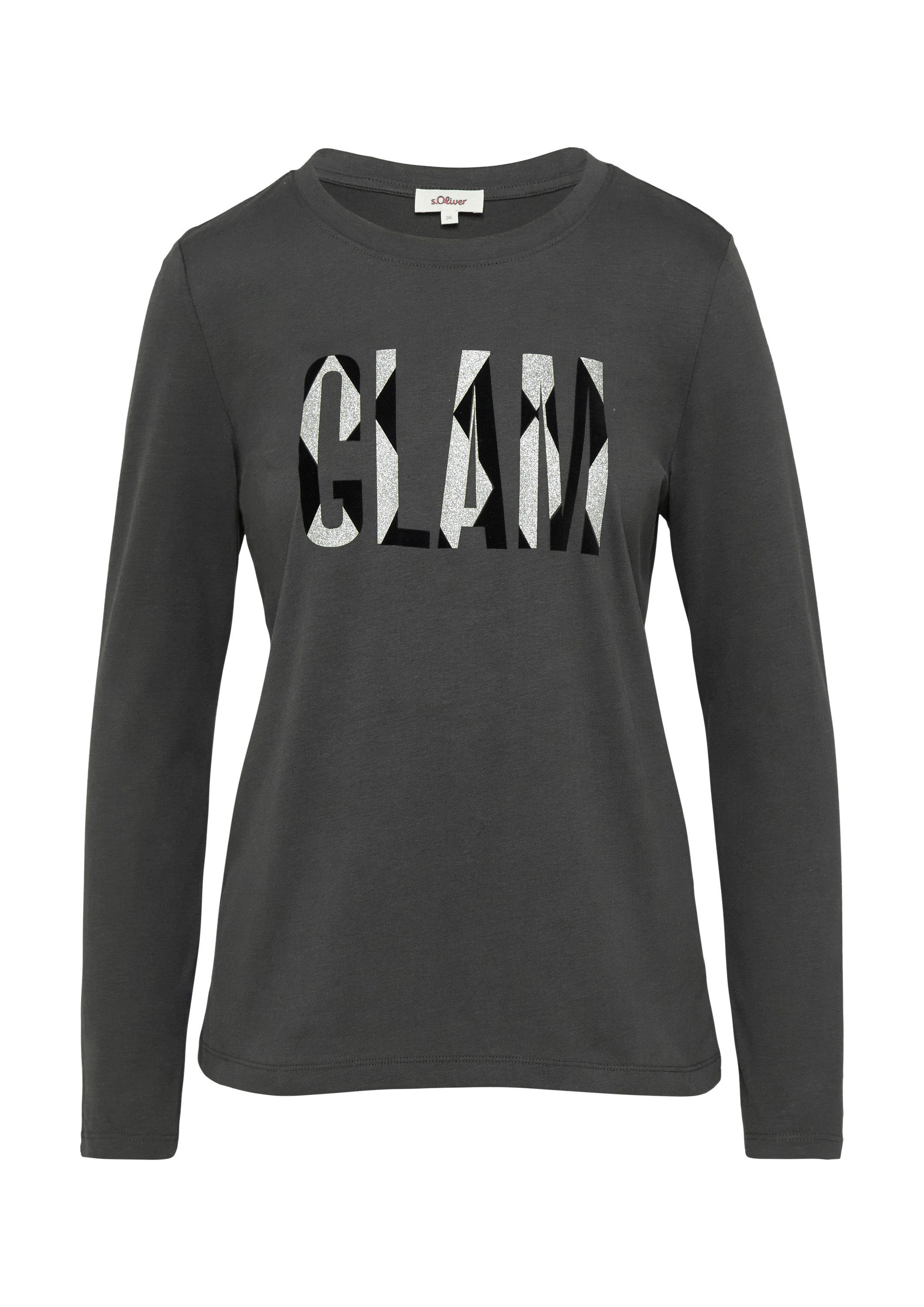 s.Oliver Langarmshirt T-Shirt Weiches Jerseyshirt mit Frontprint und Schmuc günstig online kaufen