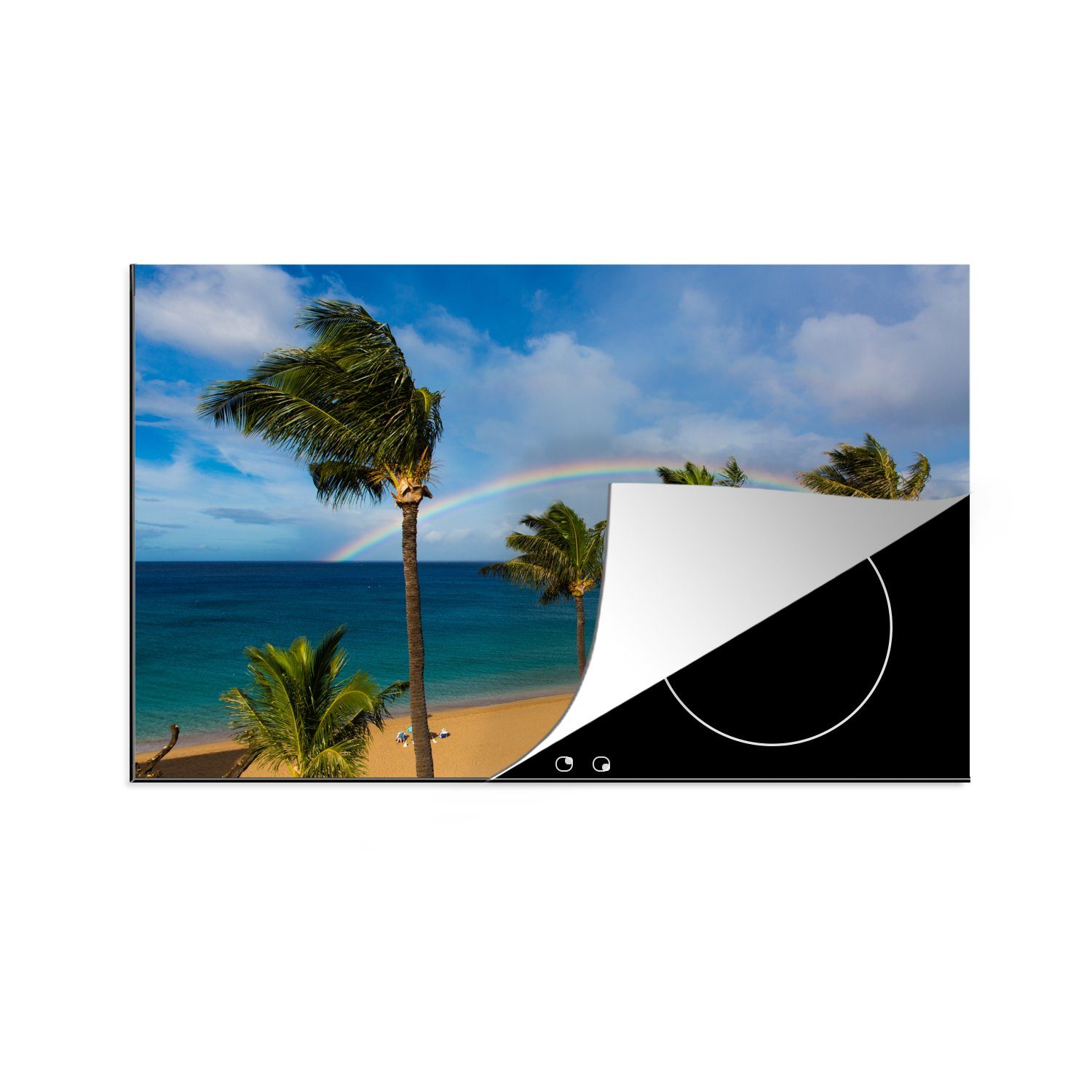 MuchoWow Herdblende-/Abdeckplatte Regenbogen über dem Meer am Kanaapali Beach in Maui, Vinyl, (1 tlg), 81x52 cm, Induktionskochfeld Schutz für die küche, Ceranfeldabdeckung