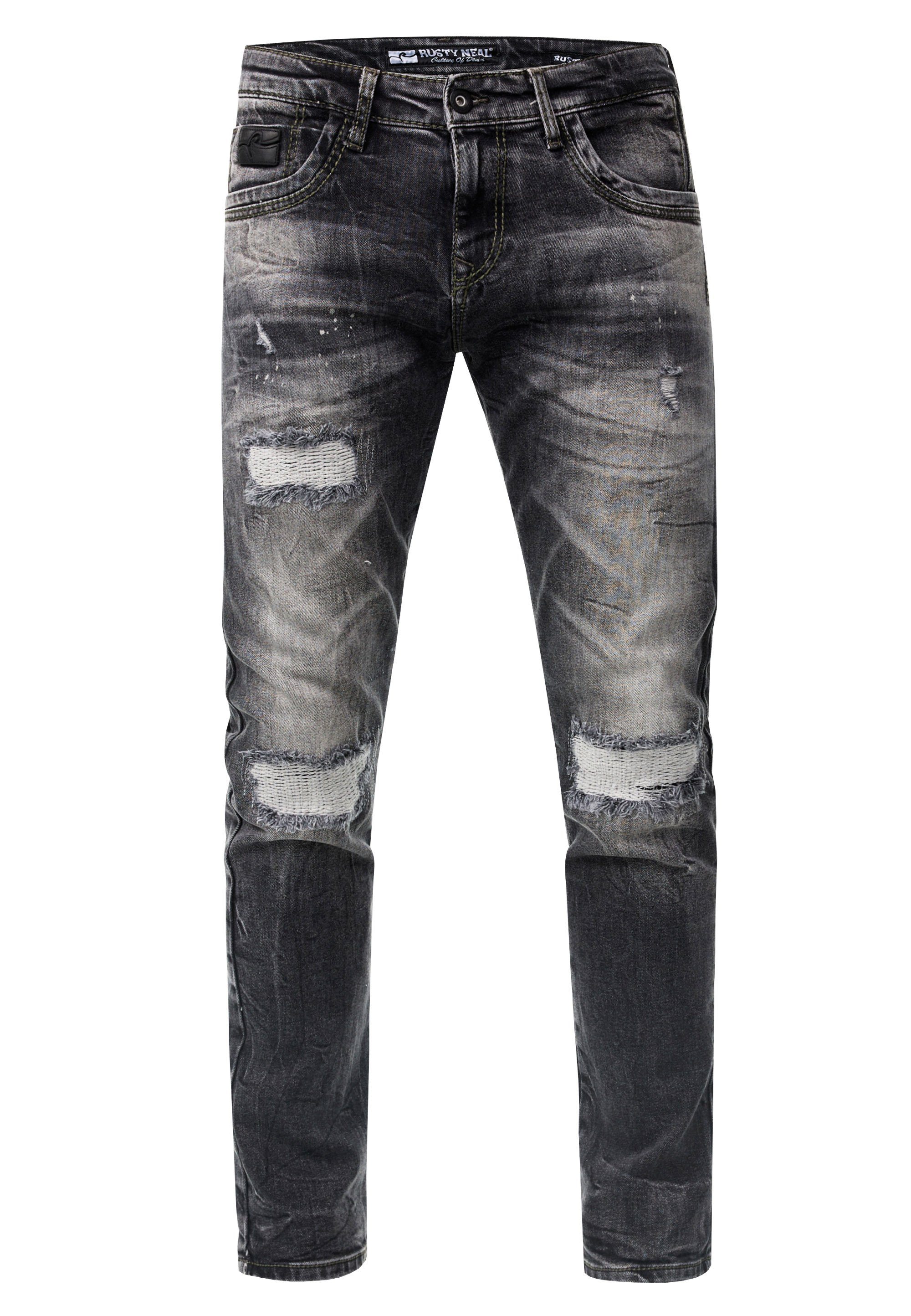 Rusty Neal Straight-Jeans dunkelgrau Nähten farblich YAMATO mit abgesetzten