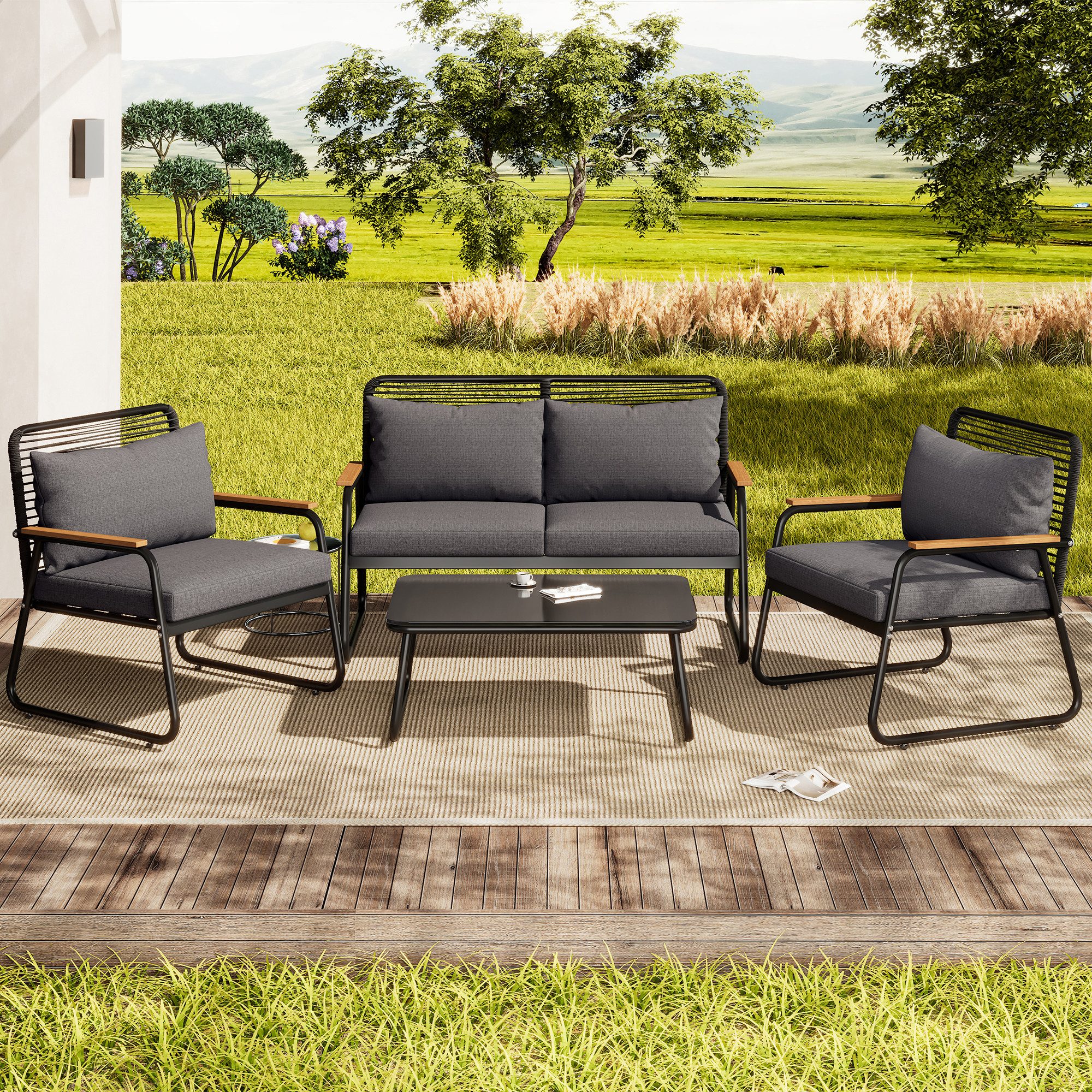 Flieks Gartenlounge-Set, 4-Sitzer Gartenmöbel Balkonset mit günstig online kaufen