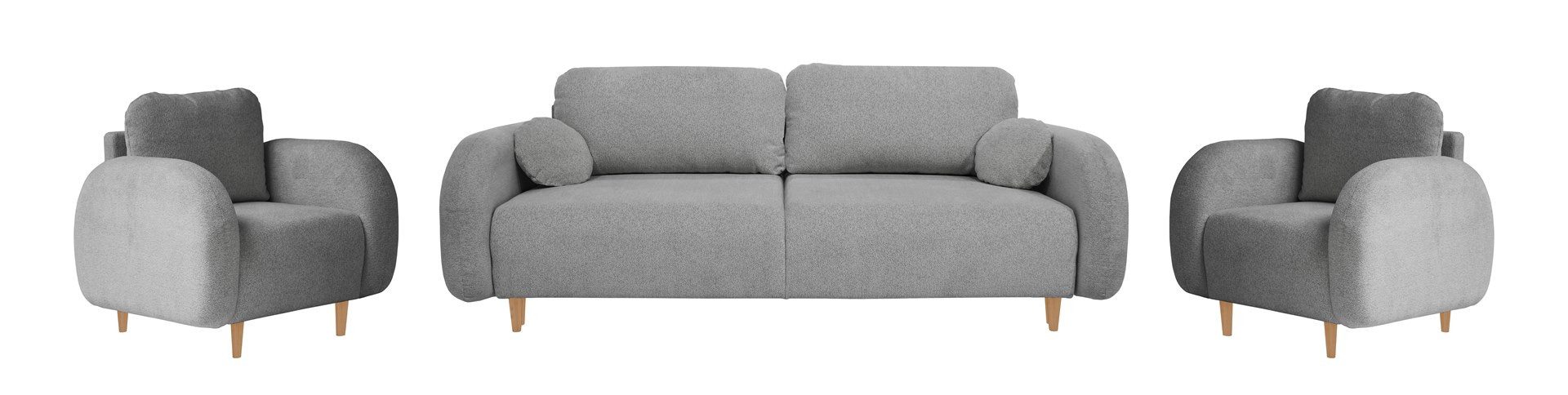 Beautysofa Polstergarnitur OPTIMO 3+1+1, (Sofa 3-Sitzer mit Schlaffunktion), Kunststoffbeine in schwarzer Farbe, modernes Design