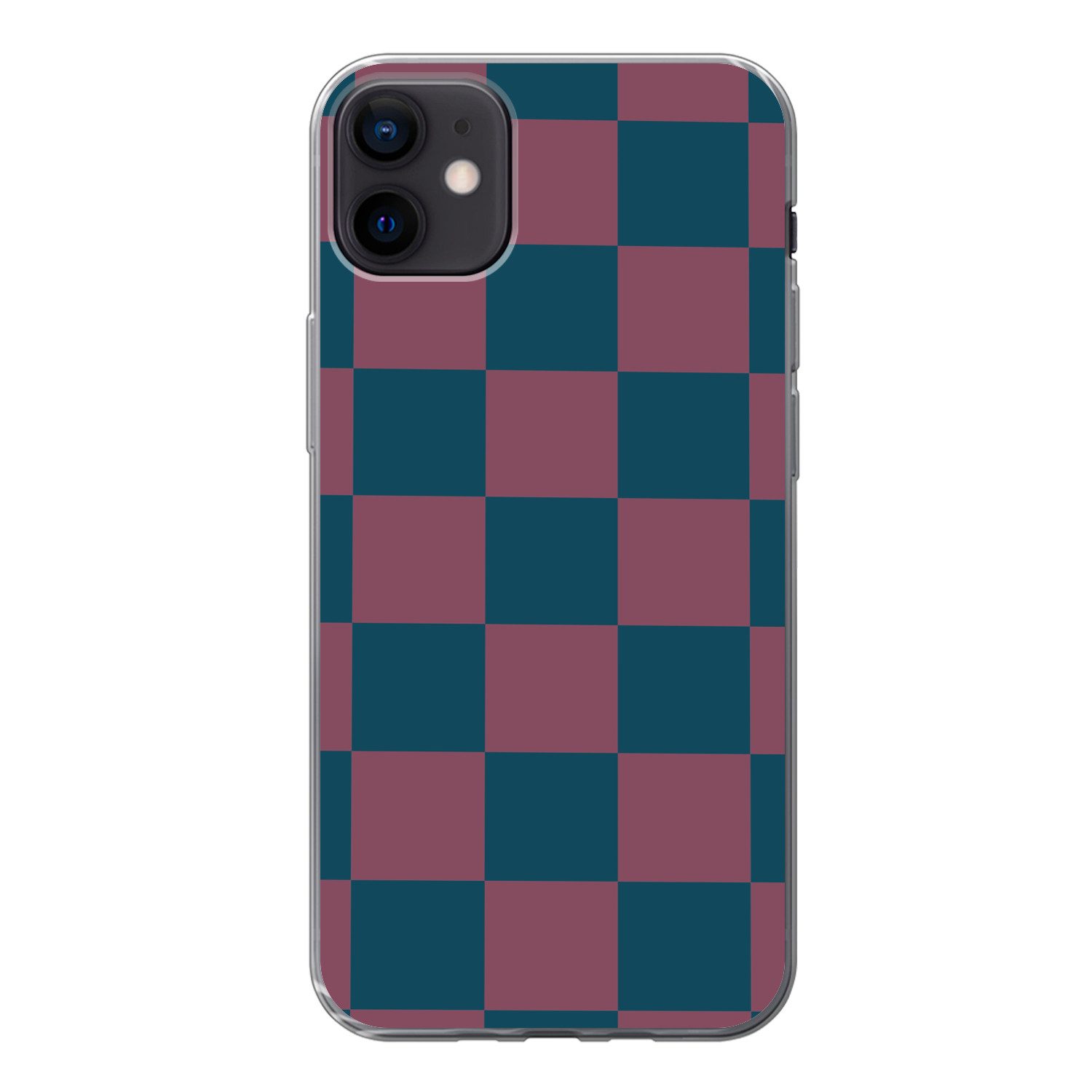 MuchoWow Handyhülle für Apple iPhone 12 mini Schachbrett Druck - Blau - Rot - Würfel, Smartphone-Bumper, Print, Handy Schutzhülle Dünn