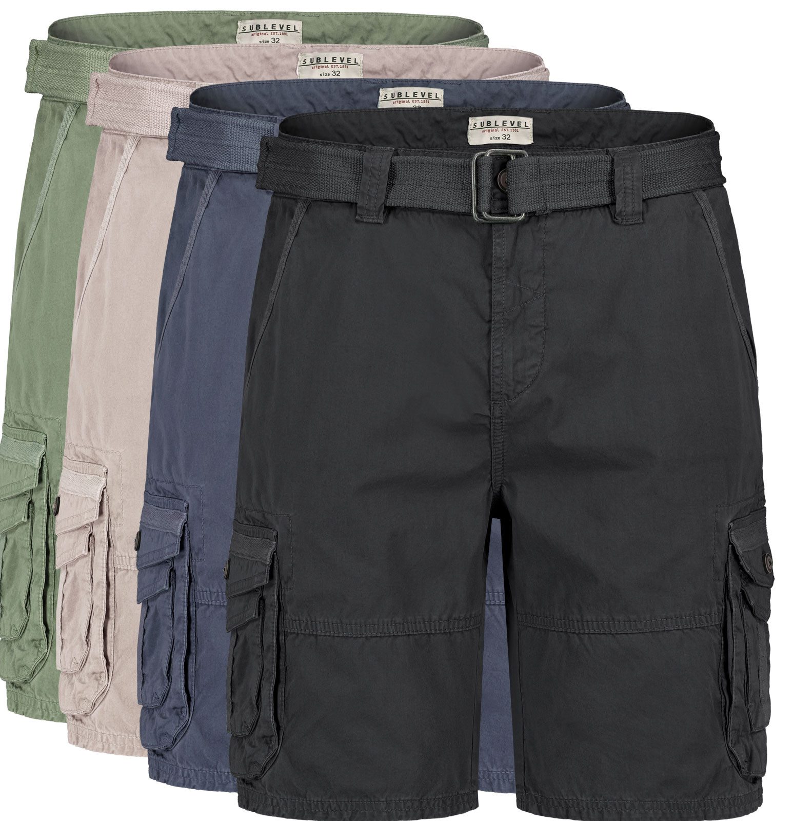 SUBLEVEL Cargoshorts Herren Cargo Shorts kurze Hose Bermuda Knielang Short Sommer + Gürtel – Bild 5 von 5