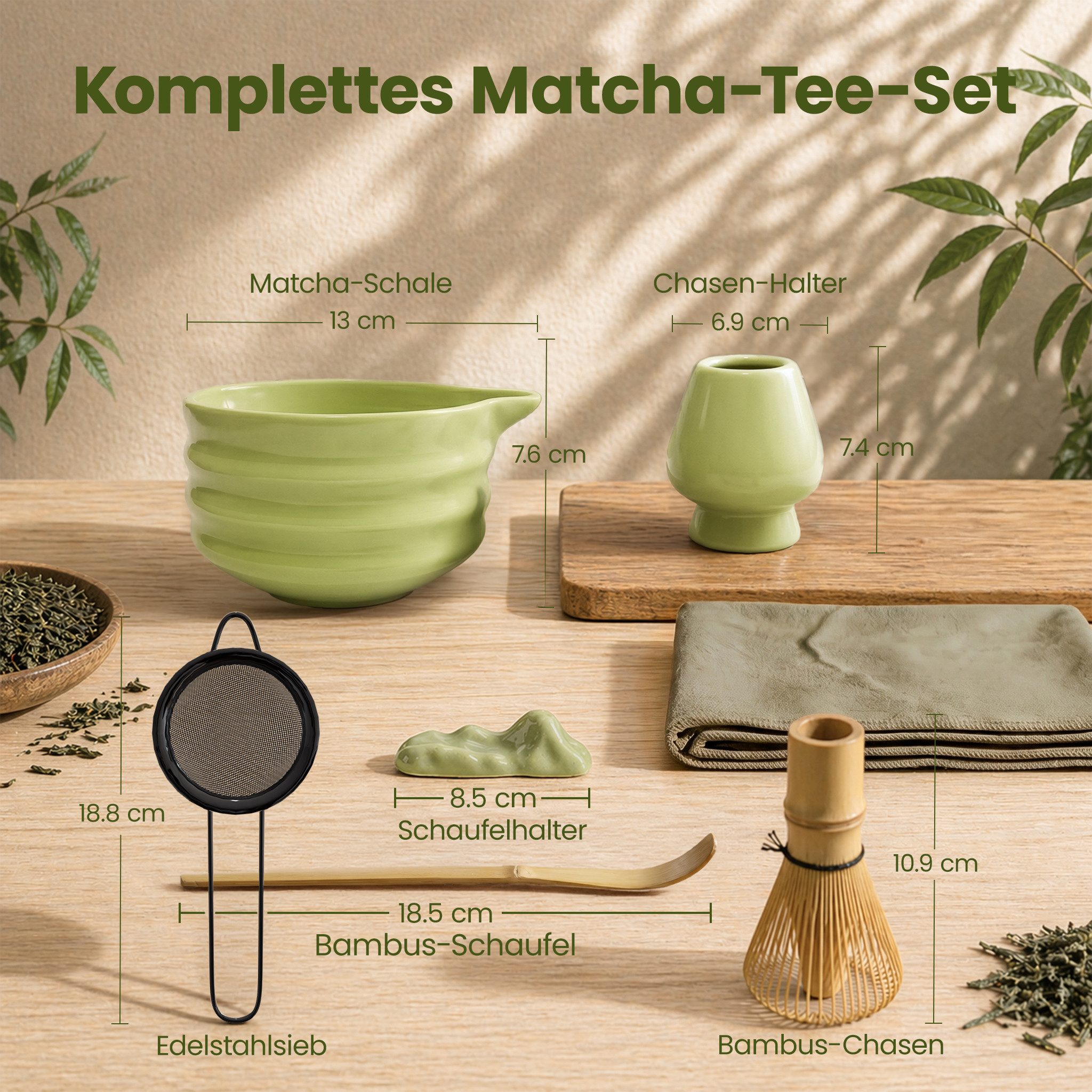 Lemontree Teeservice Matcha Set - 7-teiliges Matcha Tee Lebensmittelecht, Spülmaschinenfest, 1 Personen, Keramik, Matcha Zubehör Set Bambus Besen, Keramik Schale, Matcha Löffel & Sieb