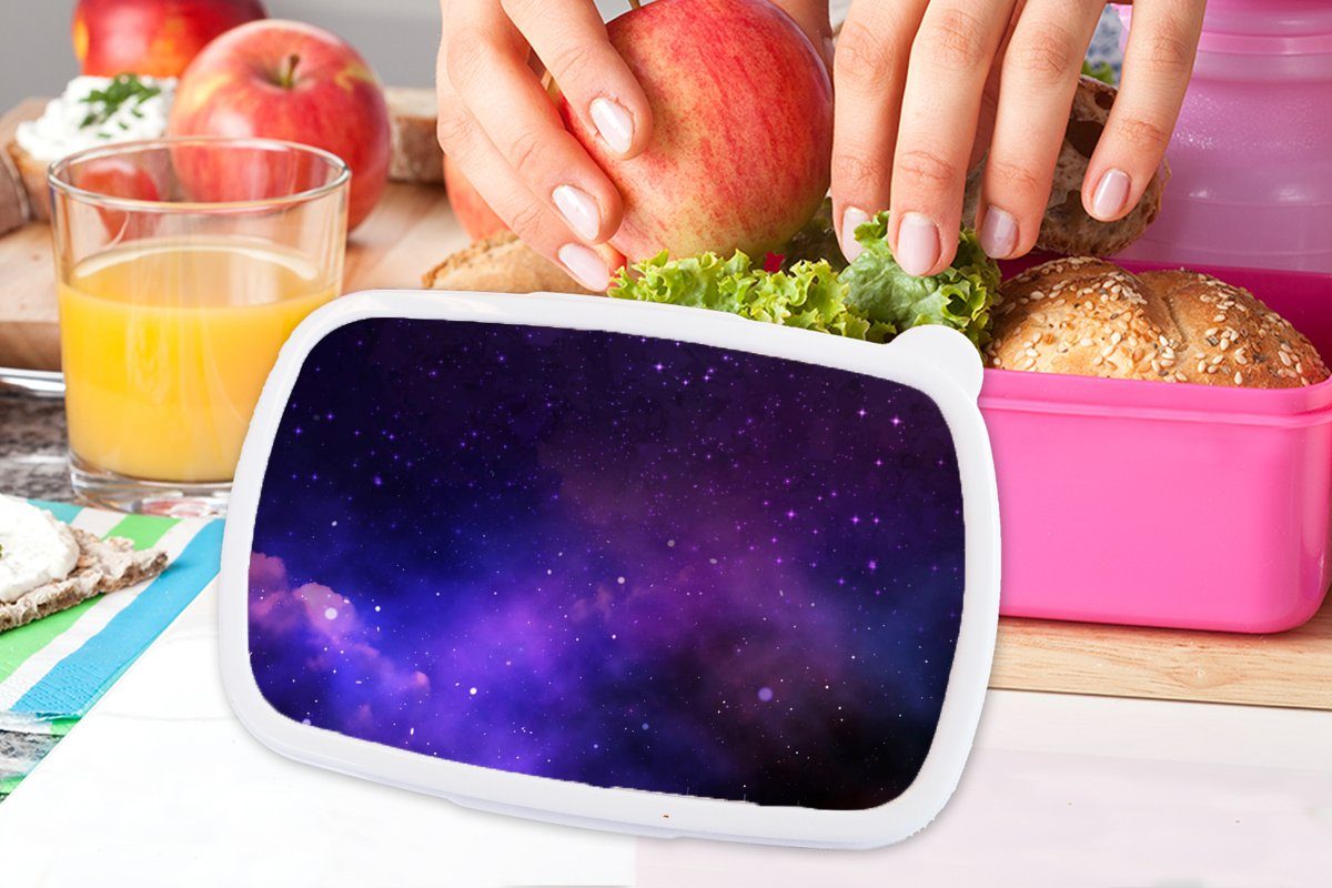 Sternenhimmel Erwachsene, für Kinder, Lunchbox (2-tlg), Mädchen, MuchoWow rosa Sonne Kunststoff, - Kunststoff Brotbox Universum, Snackbox, Brotdose -