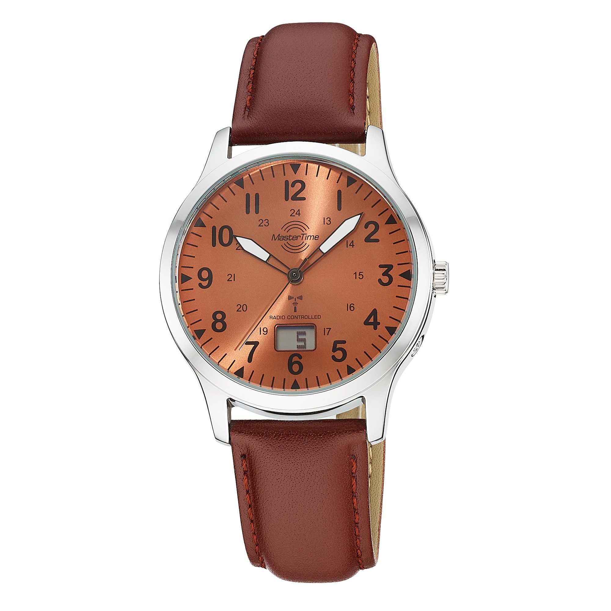 MASTER TIME Funkuhr Aviation MTGA-10959-82L, Quarzuhr, Armbanduhr, Herrenuhr, Lederarmband, analog, digital