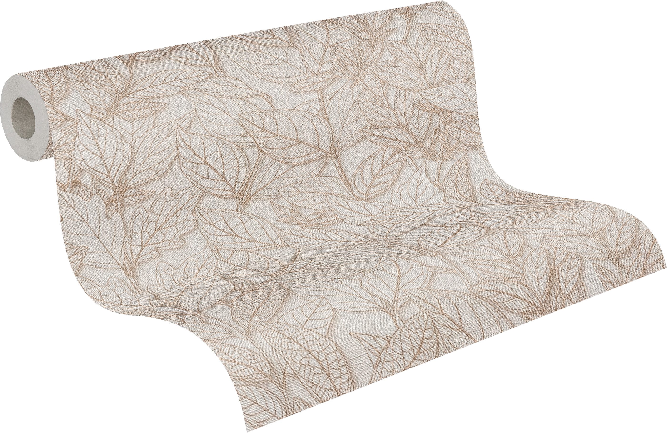 A.S. Création Vliestapete Trend Spectrum Leaves – Elegantes Blätterdesign Vliestapete, leicht strukturiert, floral, leicht glänzend, botanisch, (1 St), Großzügiges Blätterdesign mit matten und leicht glänzenden Details