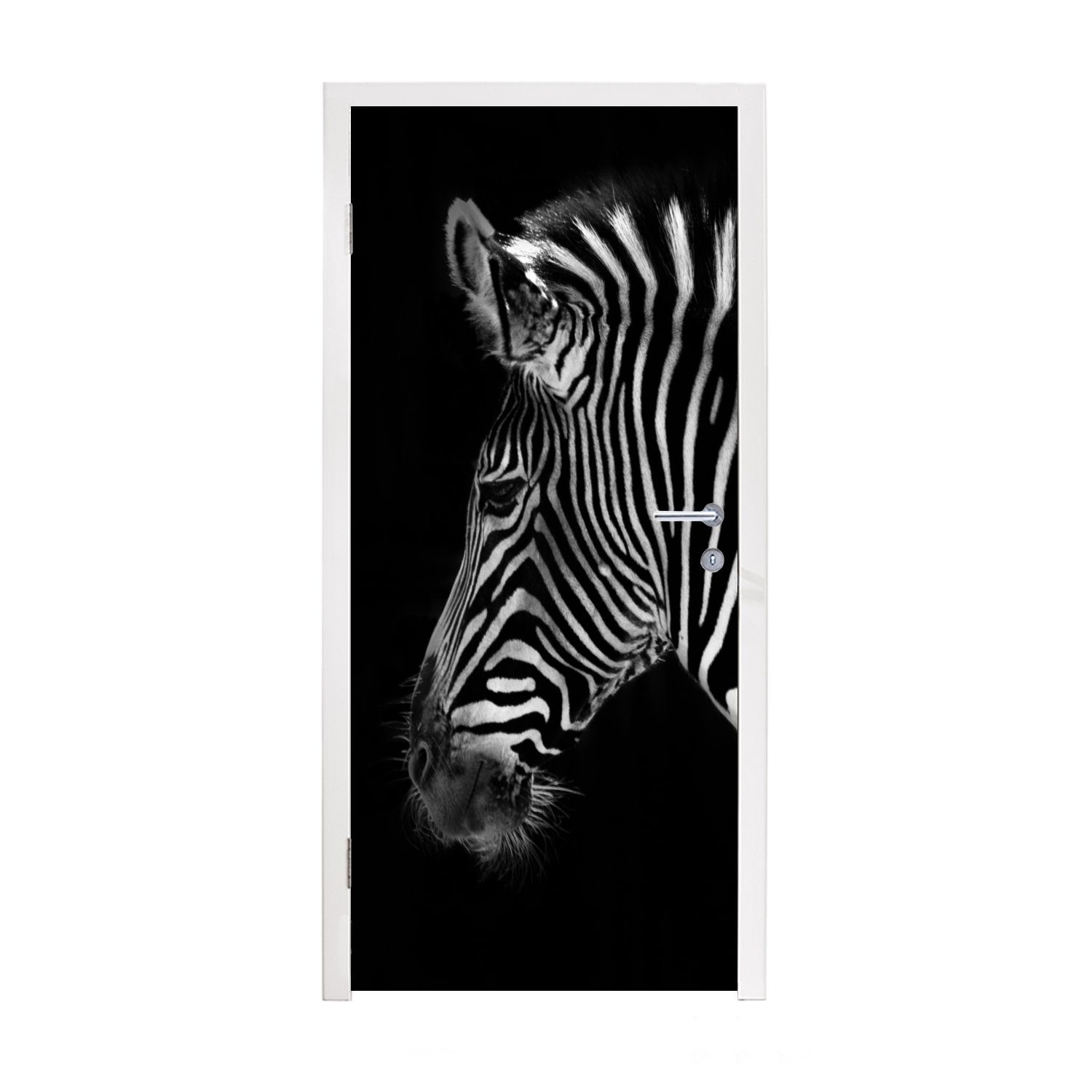 - Wilde Schwarz, für Tiere bedruckt, Türaufkleber, St), 75x205 - Zebra Fototapete cm Tür, MuchoWow Türtapete (1 Matt,
