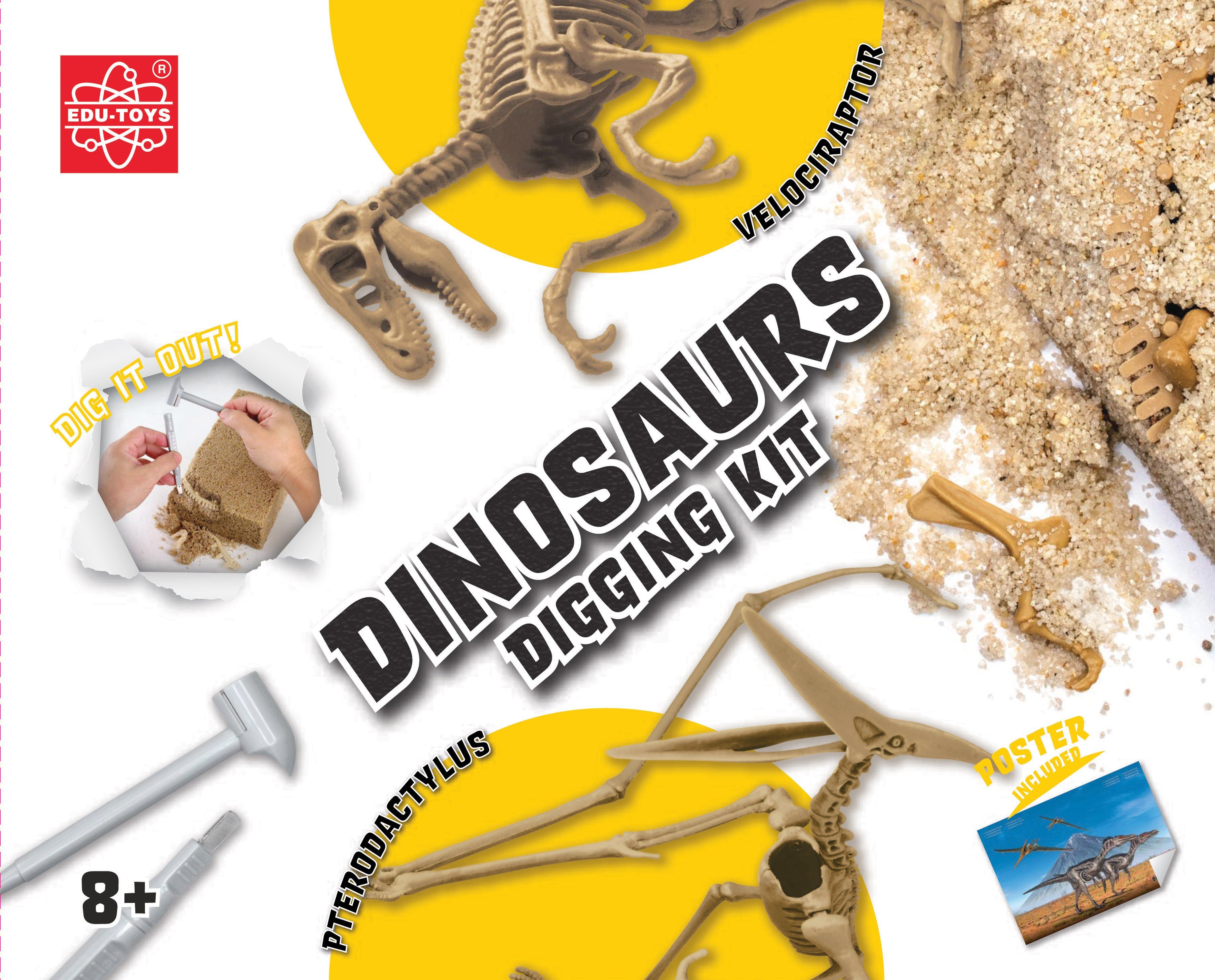Dinosaurier Doppelpack Experimentierkasten (Velociraptor+Pterdactylus-tlg) 2in1, Ausgrabungsset Edu-Toys