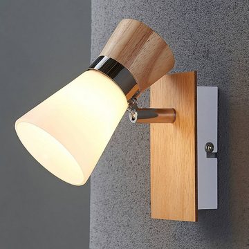 Lindby Wandleuchte Vivica, dimmbar, Leuchtmittel nicht inklusive, Skandinavisch, Glas, Holz, Metall, weiß, holz hell, chrom, 1 flammig