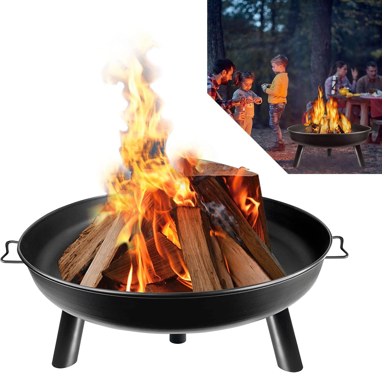 FIVMEN Feuerschale Feuerkorb Ø80cm Metall Multifunktional Fire Pit Feuerstelle Heizung, ohne Strom für Heizung, Garten, Terrasse, BBQ, Holz