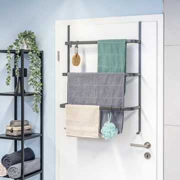 bremermann Handtuchhalter Tür-Hängeregal, Tür-Handtuchhalter mit 4 praktischen Haken, grau