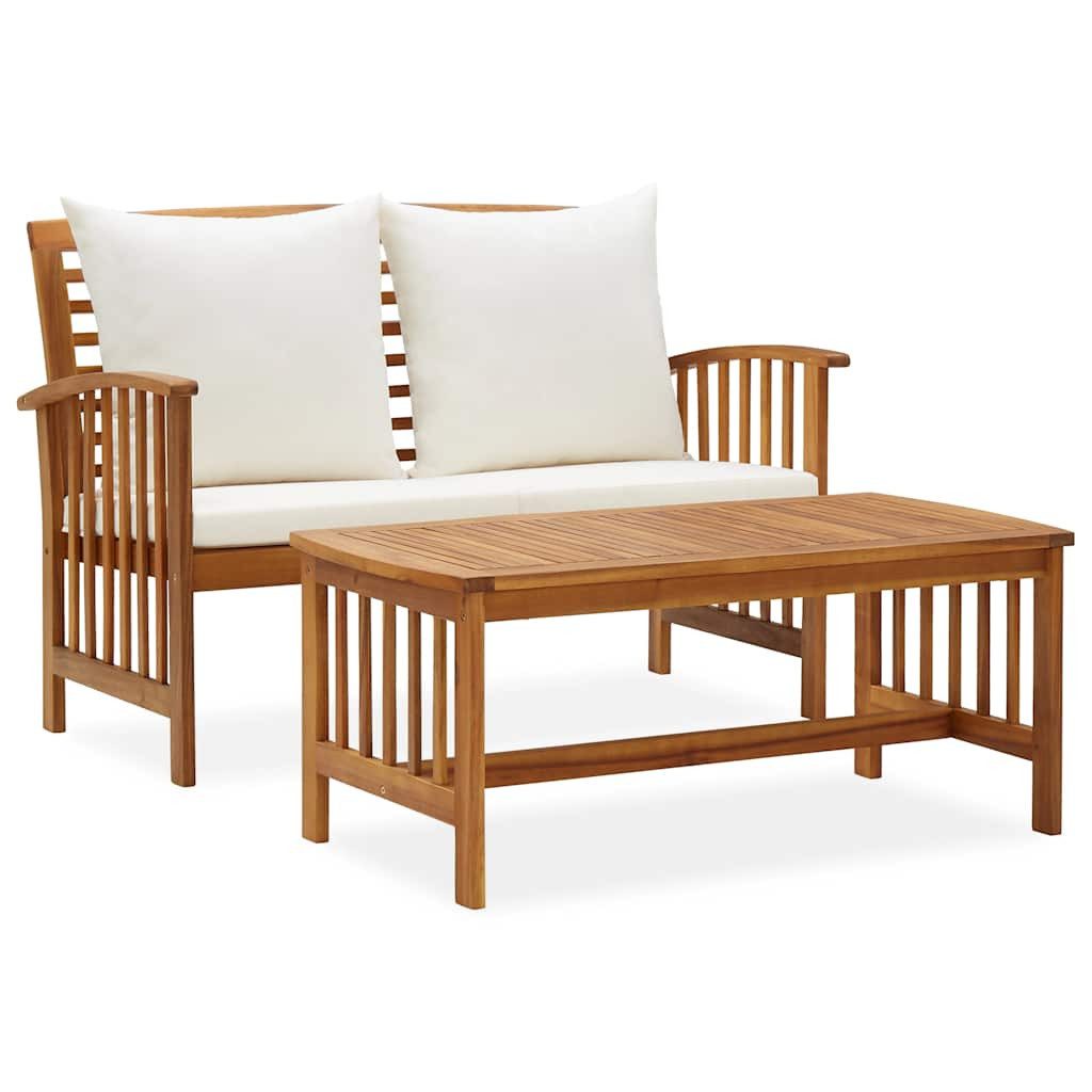 furnicato Gartenlounge-Set Garten-Lounge-Set Echtholz 102x50x43cm Cremeweiß, (1-tlg), Bequeme Sitzgruppe mit Lattenrost-Tisch und weichen Polstern