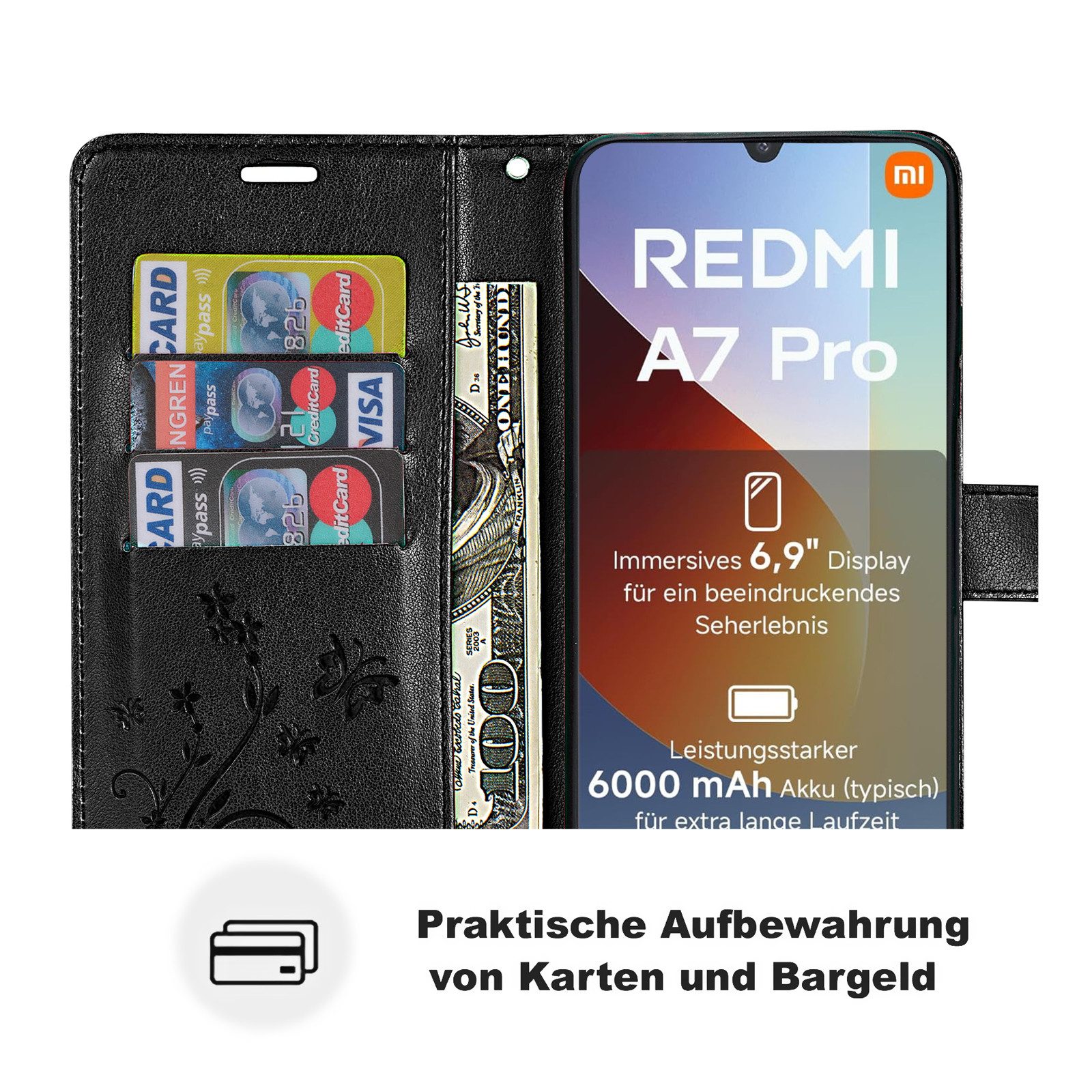 betterfon Handyhülle für Xiaomi Modelle Hülle mit [Kartenfächern], Bookstyle-Hülle: Magnetverschluss 3 Kartenfächer & Standfunktion – Bild 3 von 5