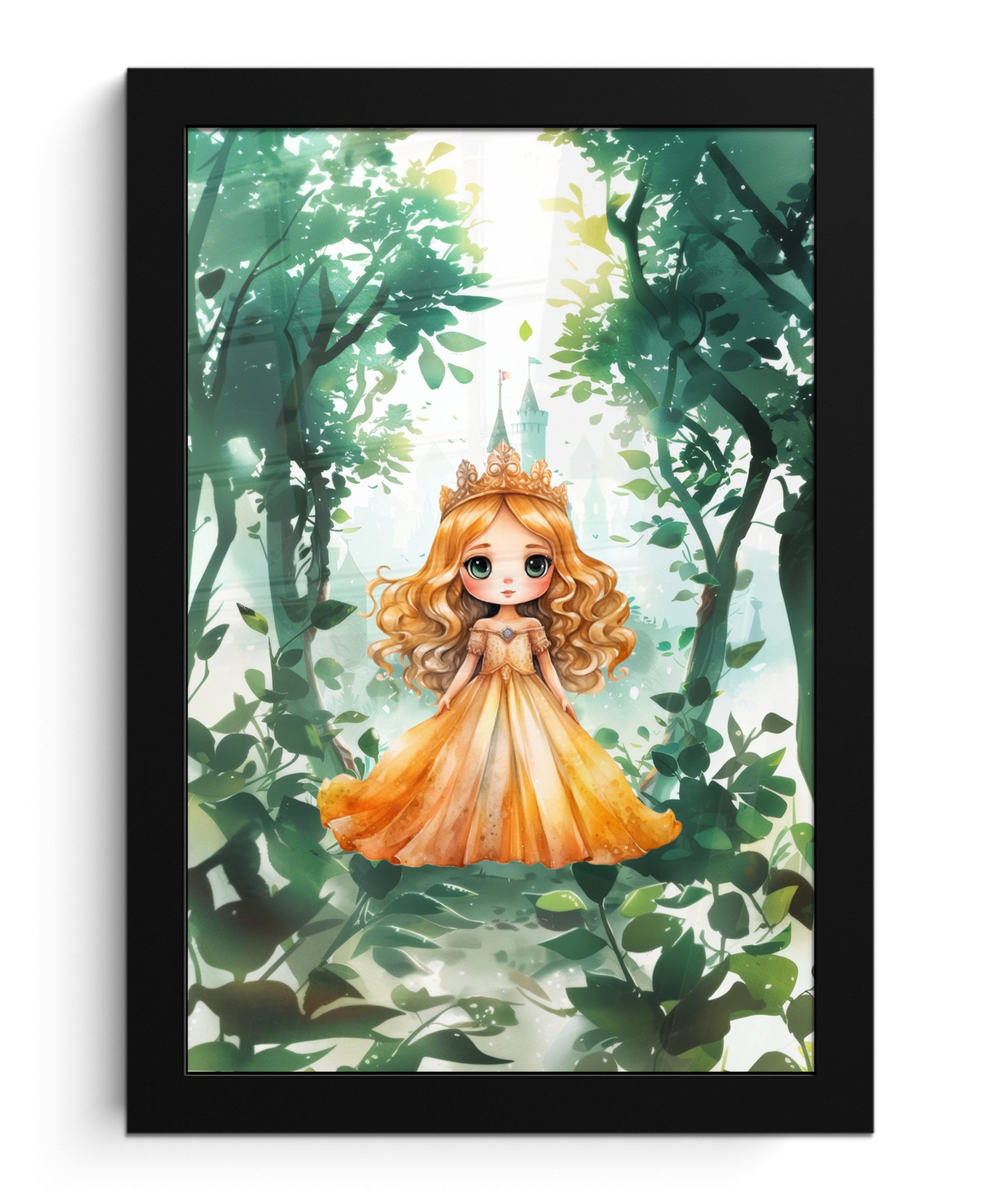 MuchoWow Poster Prinzessin - Mädchen - Gelb - Prinzessinnenkleid, (1 St), Bilderrahmen, Zimmer Deko, Bild für Wohnzimmer, 20x30 cm