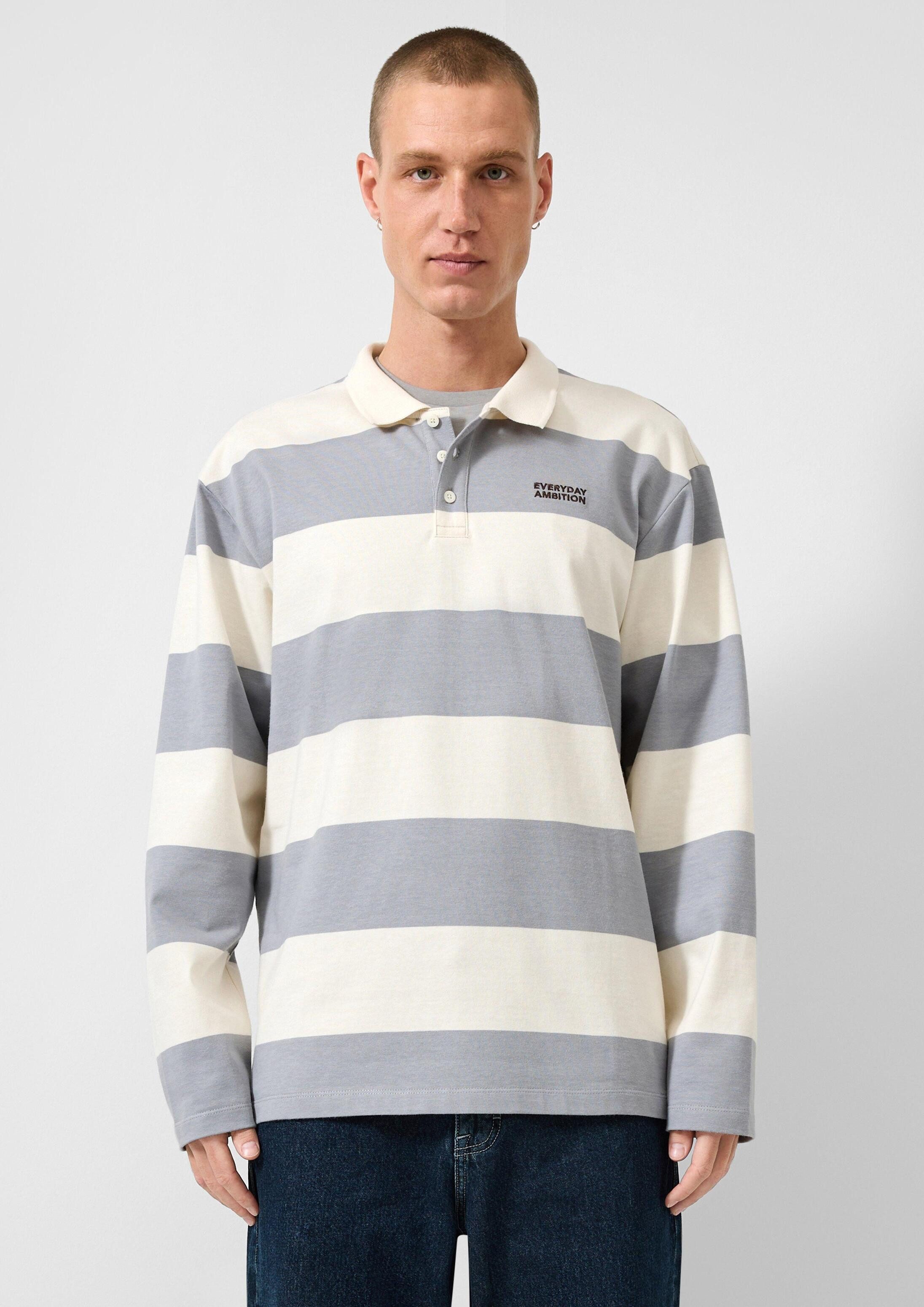 QS Langarmshirt Polo-Shirt Rugbyshirt mit Stickerei auf der Brust