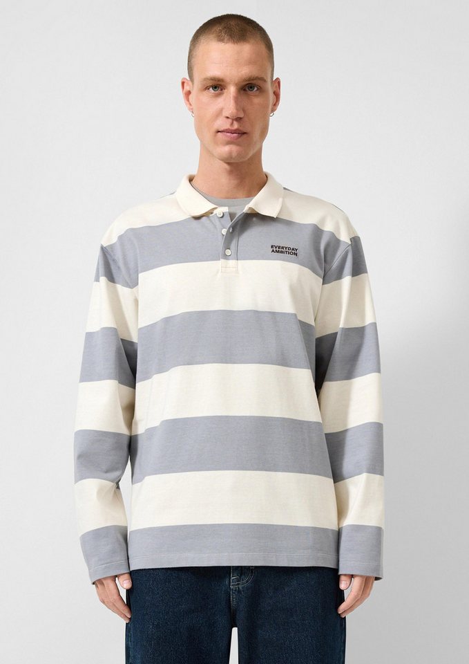 QS Langarmshirt Polo-Shirt Rugbyshirt mit Stickerei auf der Brust