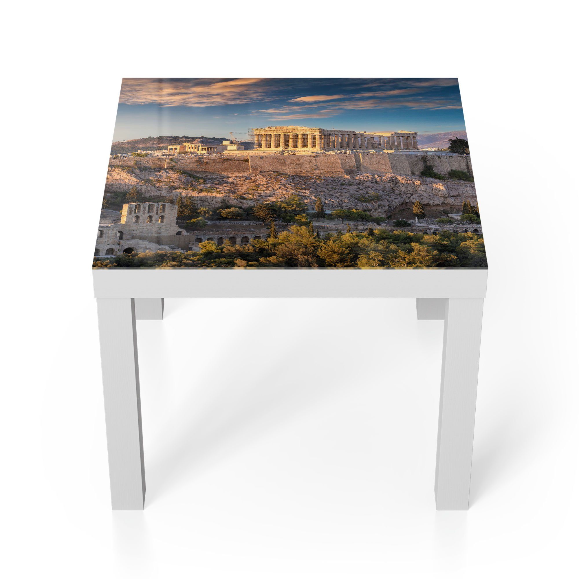 DEQORI Couchtisch 'Blick auf modern Beistelltisch Akropolis', Glastisch Glas die Weiß