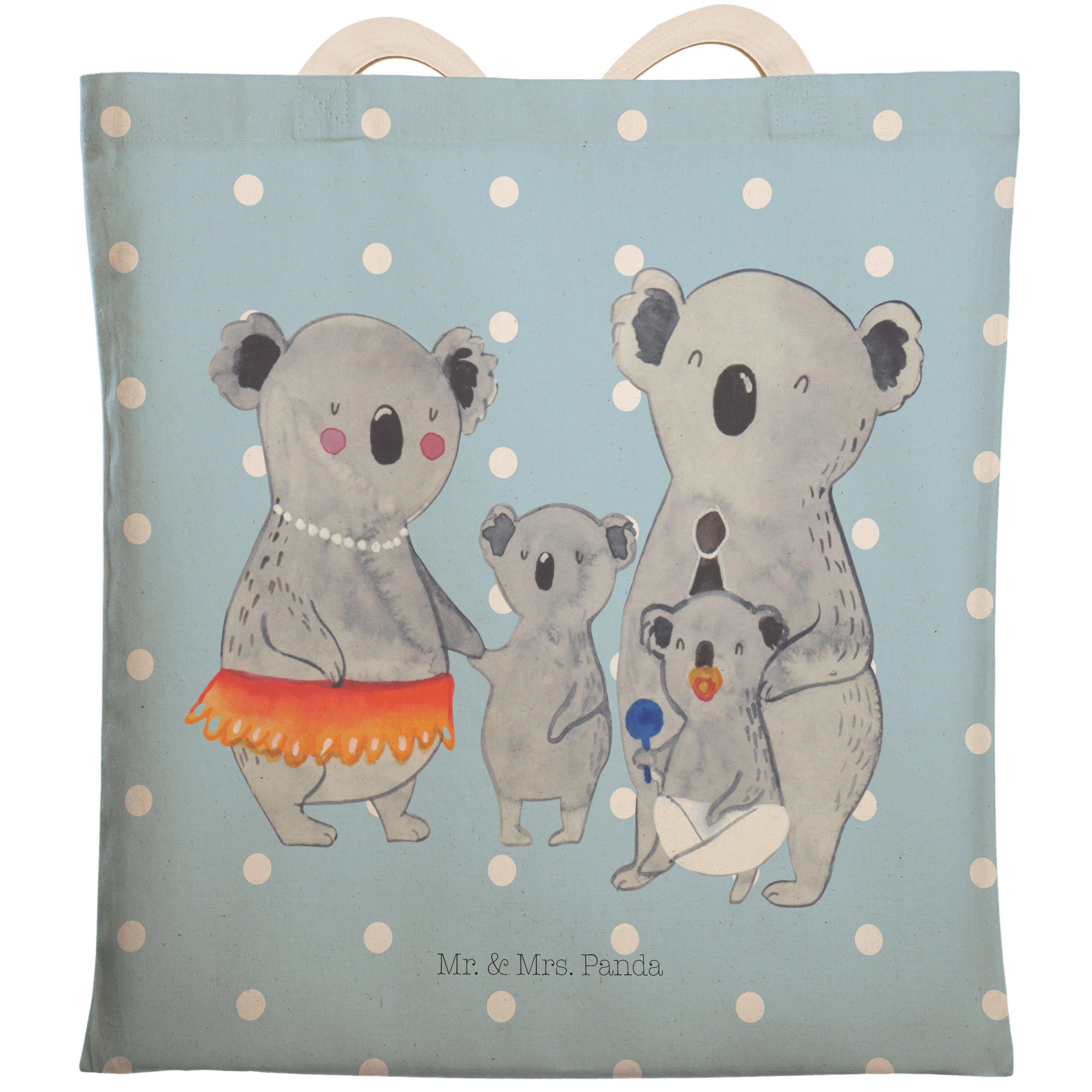 Mr. & Mrs. Panda Tragetasche Koala Familie - Blau Pastell - Geschenk, Familienleben, Mama, Baumwol (1-tlg)