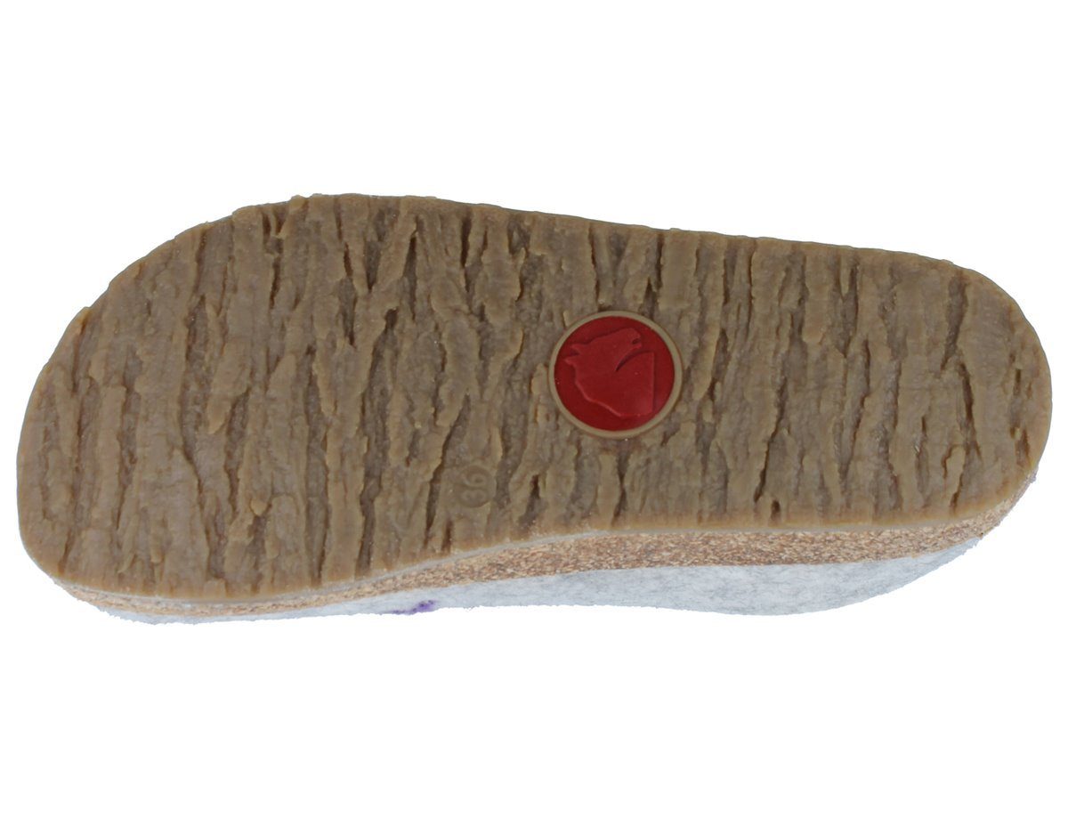 Haflinger HAFLINGER Grizzly Hausschuhe grau lila Wollfilz - Größe: 39 Clog