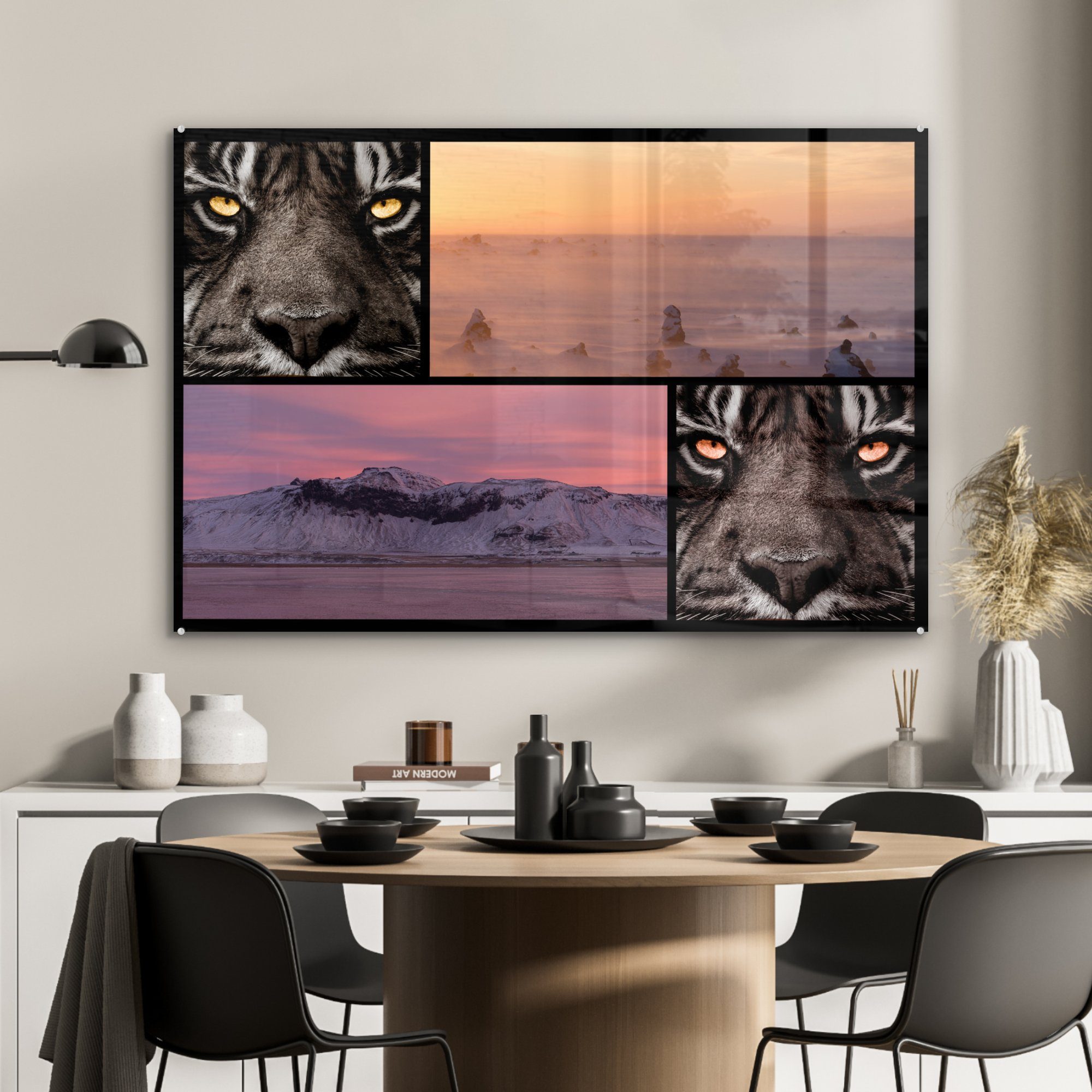 Sonnenuntergang, & Tiger - - Natur Acrylglasbilder Acrylglasbild Schlafzimmer - MuchoWow Collage St), (1 Wohnzimmer