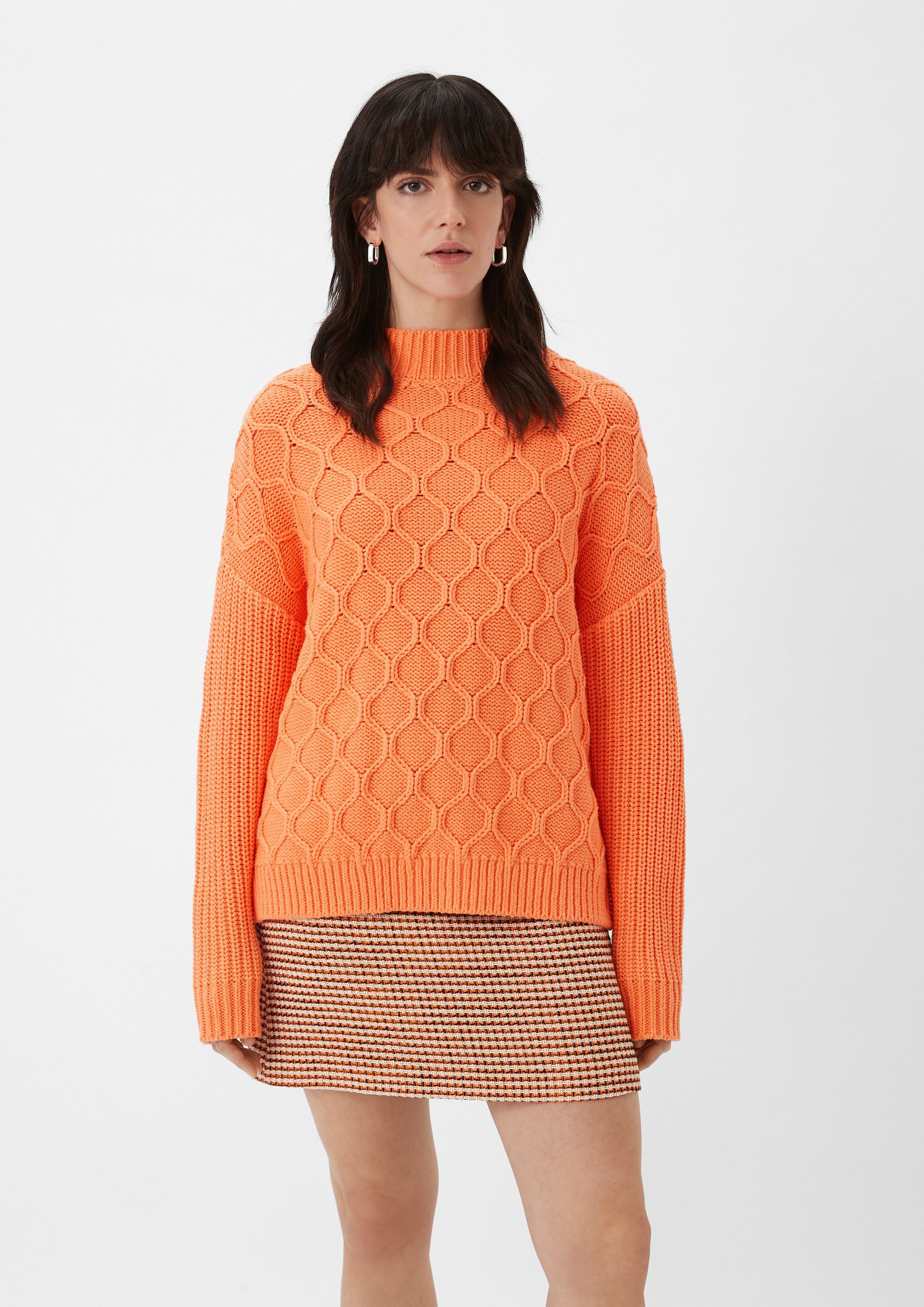 comma Longpullover Strickpullover Oversized Grobstrickpullover aus Baumwollmix