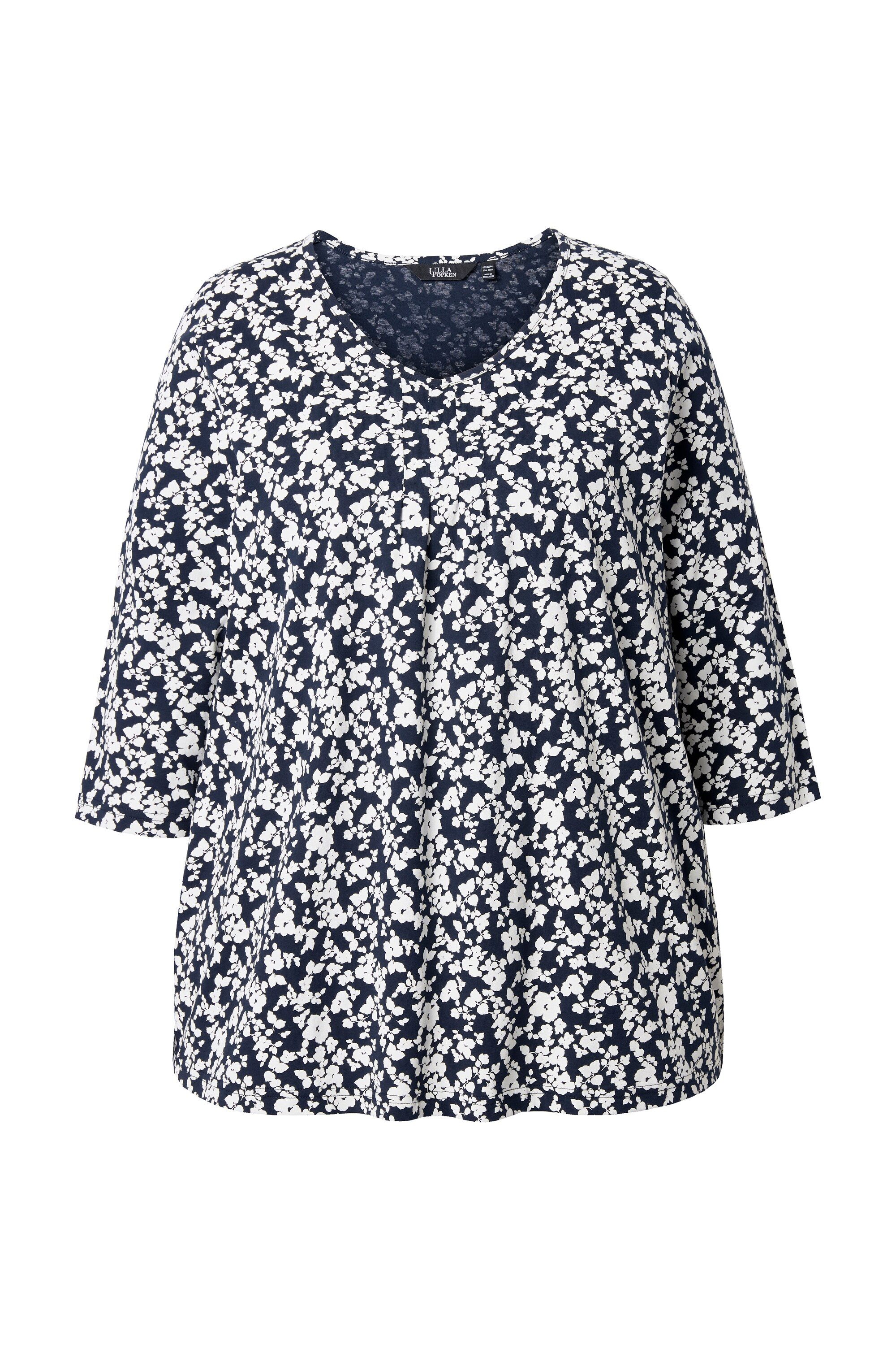 Ulla Popken T-Shirt T-Shirt A-Linie V-Ausschnitt Zierfalten 3/4-Arm günstig online kaufen