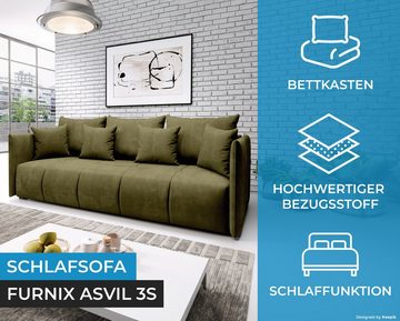 Furnix Schlafsofa ASVIL 3-Sitzer Schlafsofa Couch mit Schlaffunktion Bettkasten, modernes Design, gemütlich und funktional zugleich