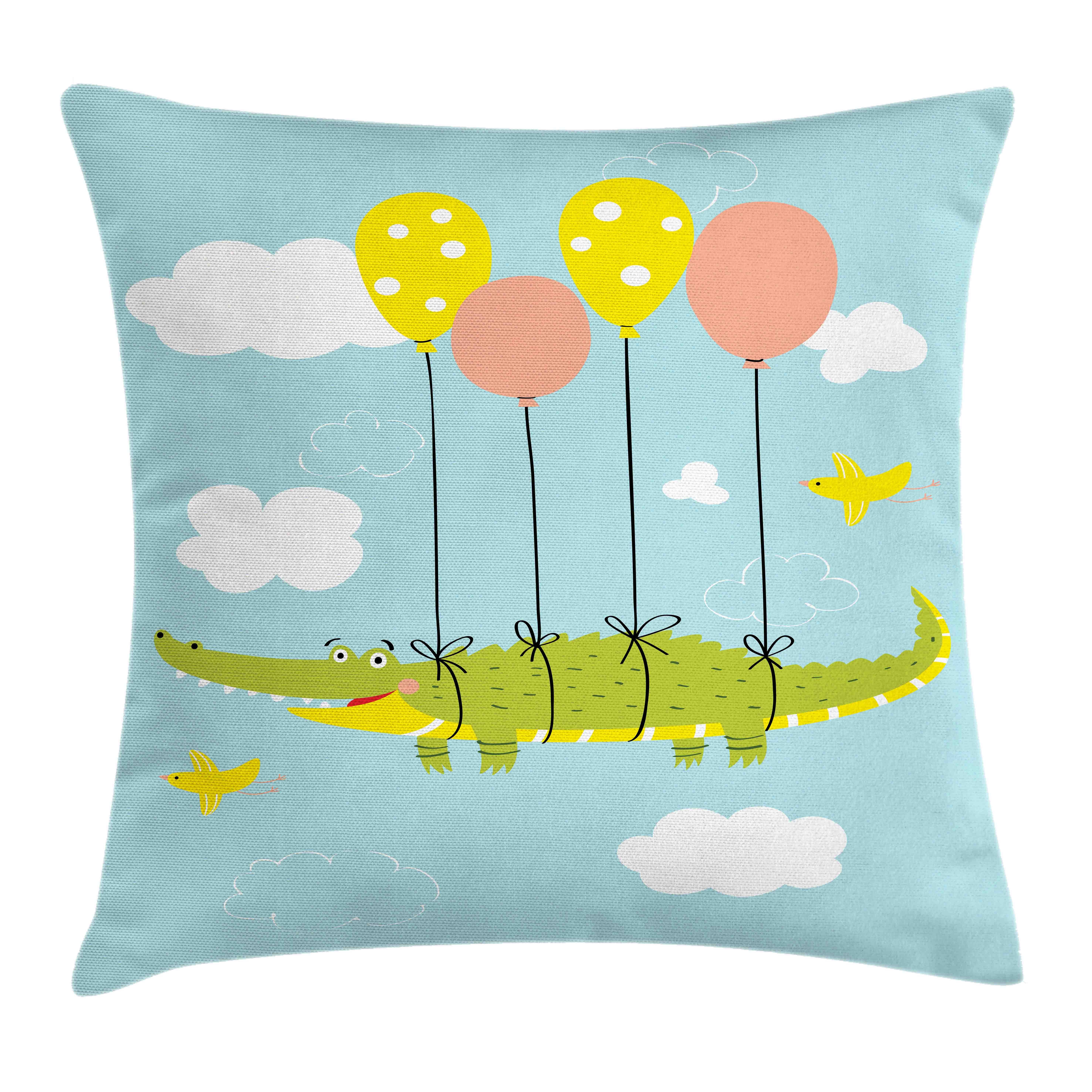 Kissenbezüge Farben Ballon Abakuhaus Beidseitiger mit Alligator mit Waschbar Druck, Fliegen-Krokodil Klaren (1 Reißverschluss mit Farbfesten Stück), Kissenhülle