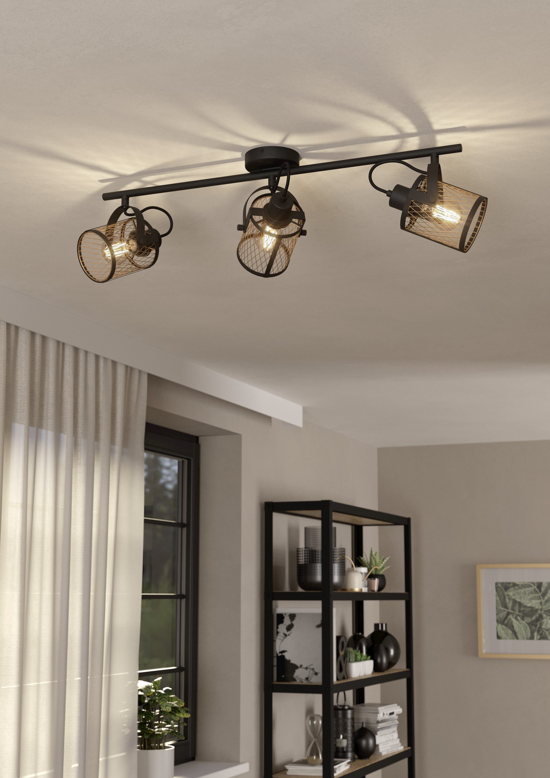 EGLO Deckenspot DELLOW Spotlampe - Stahl - E27 - 3X40W - IP20, ohne Leuchtmittel, Deckenlampe, Deckenstrahler, Strahler, L83 x B18 x H21 cm