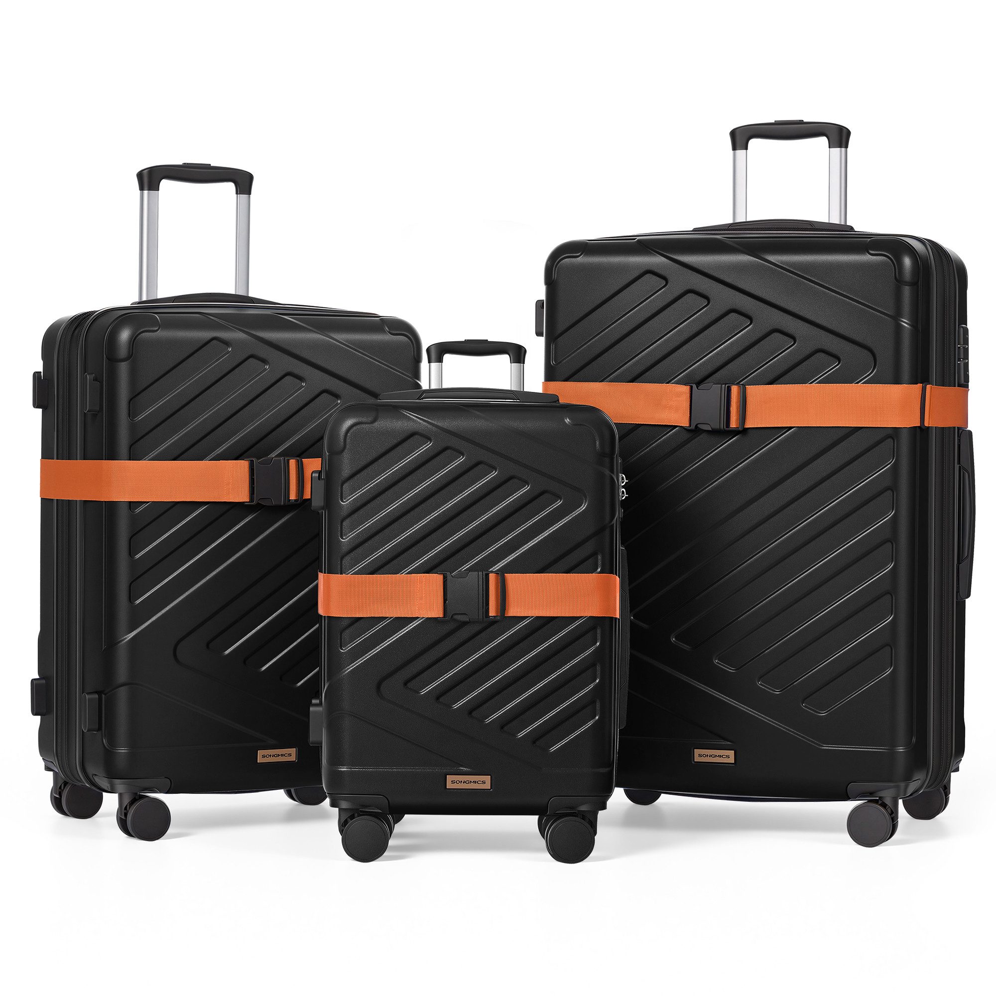 SONGMICS Hartschalen-Trolley Kofferset, 360° Rollen, robuster Reisekoffer, Bordcase, ABS, TSA-Schloss, Zahlenschloss, Koffergurt, erweiterbar