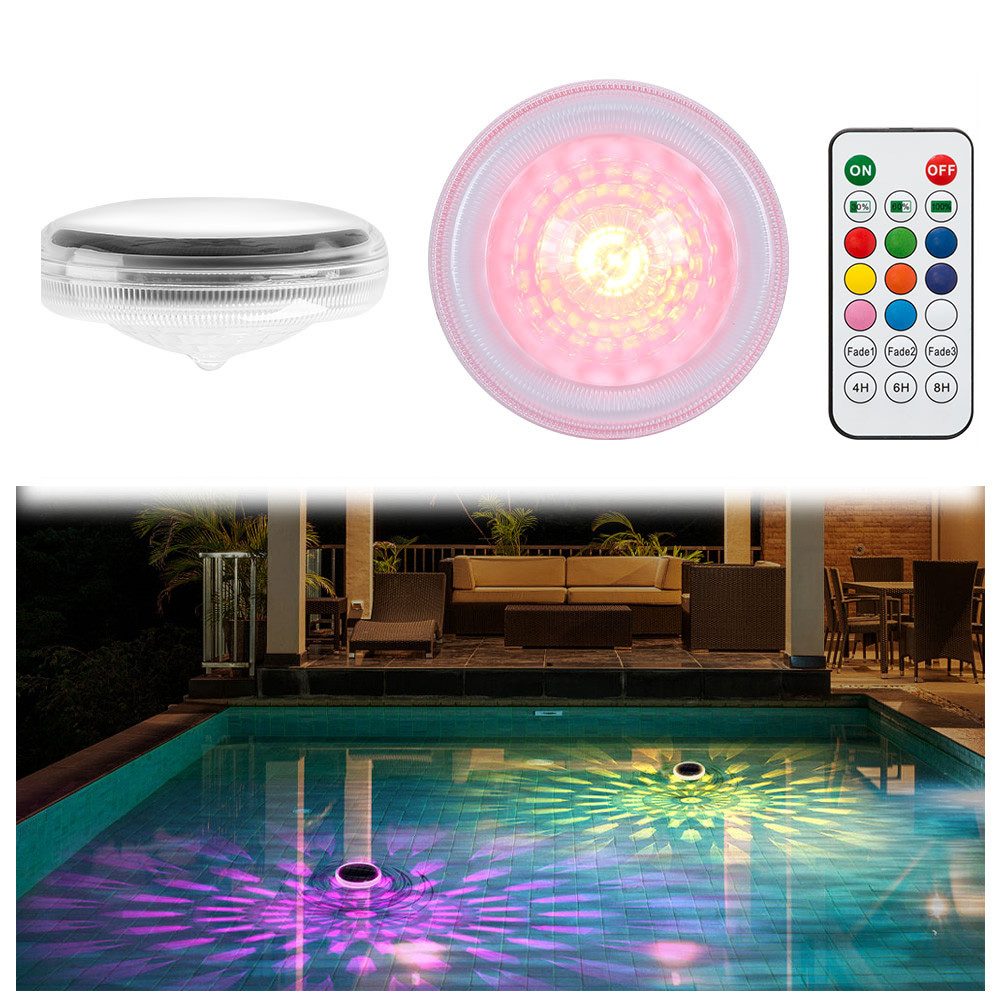 Pool-Lampe Schwimmende Poolbeleuchtung Solar, 2er Set, IP67 Wasserdichtes, RGB