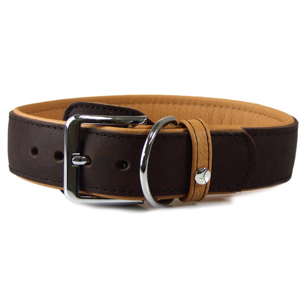 Das Lederband Hunde-Halsband Hundehalsband Vancouver mit Kehlkopfschutz mocca/caramel