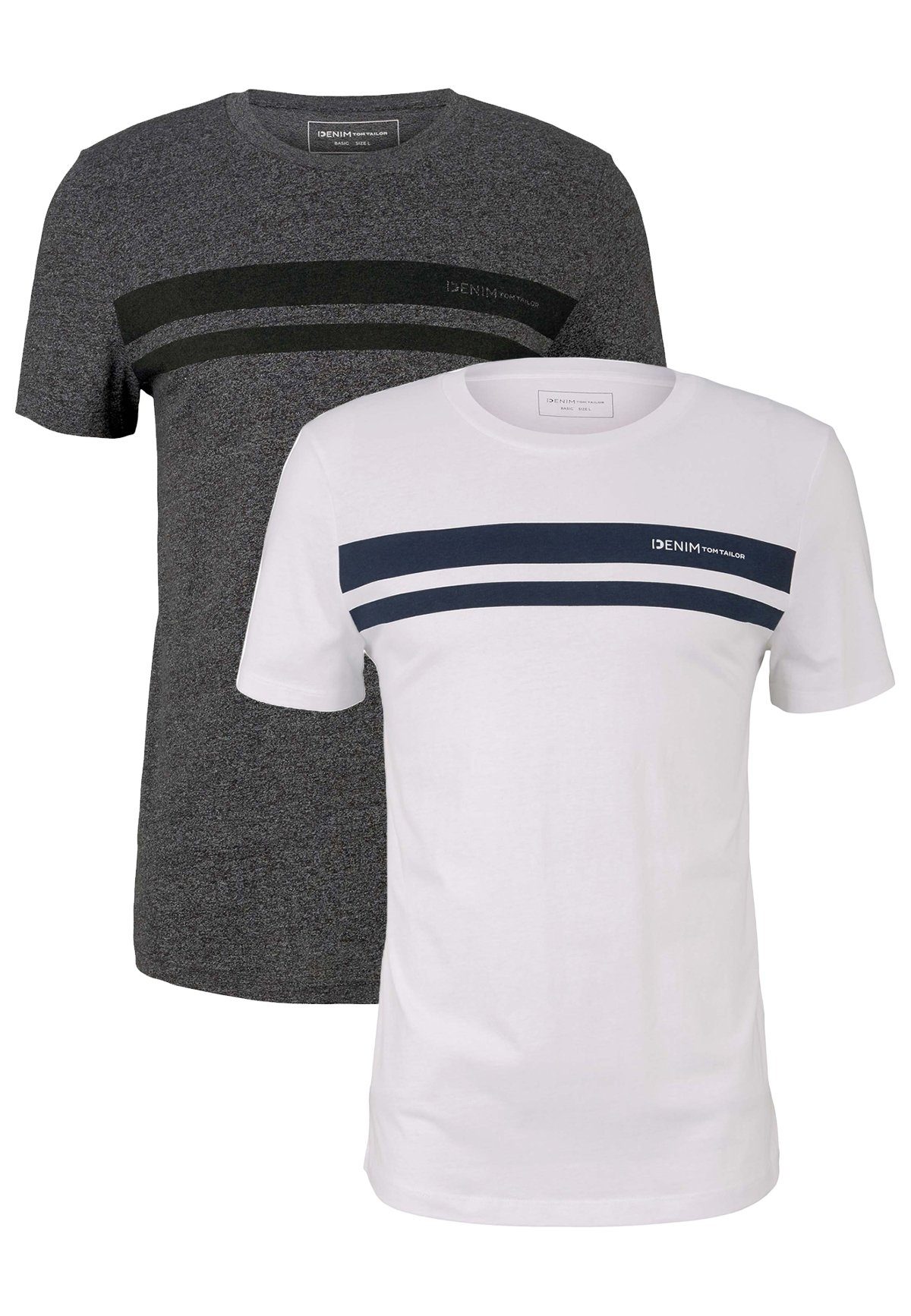 TOM TAILOR T-Shirt 2-er Set Basic T-Shirts (2-tlg) 5552 in Grau-Weiß