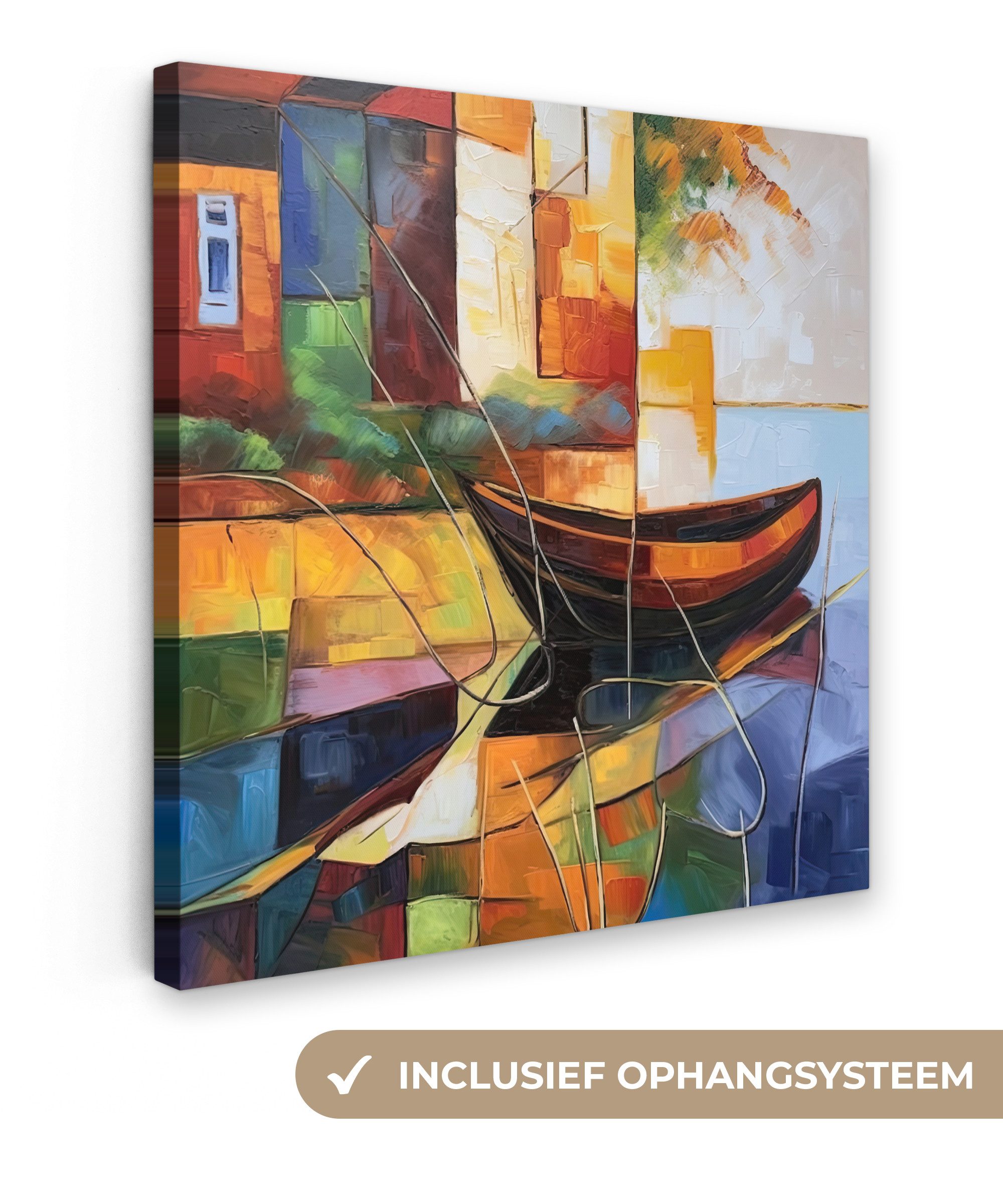 OneMillionCanvasses® Leinwandbild Abstrakt - Kunst - Boot - Farben, Fotodruck (1 St), Wandbild, Deko Schlafzimmer Wohnzimmer Flur 20x20 cm