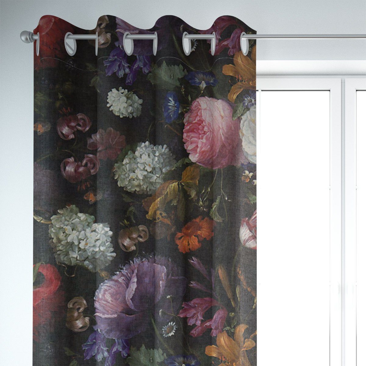 SCHÖNER LEBEN. Vorhang SCHÖNER LEBEN. Vorhang Samt Blumen Tulpen Pfingstrosen grün bunt, Ösen, blickdicht, Samt, handmade