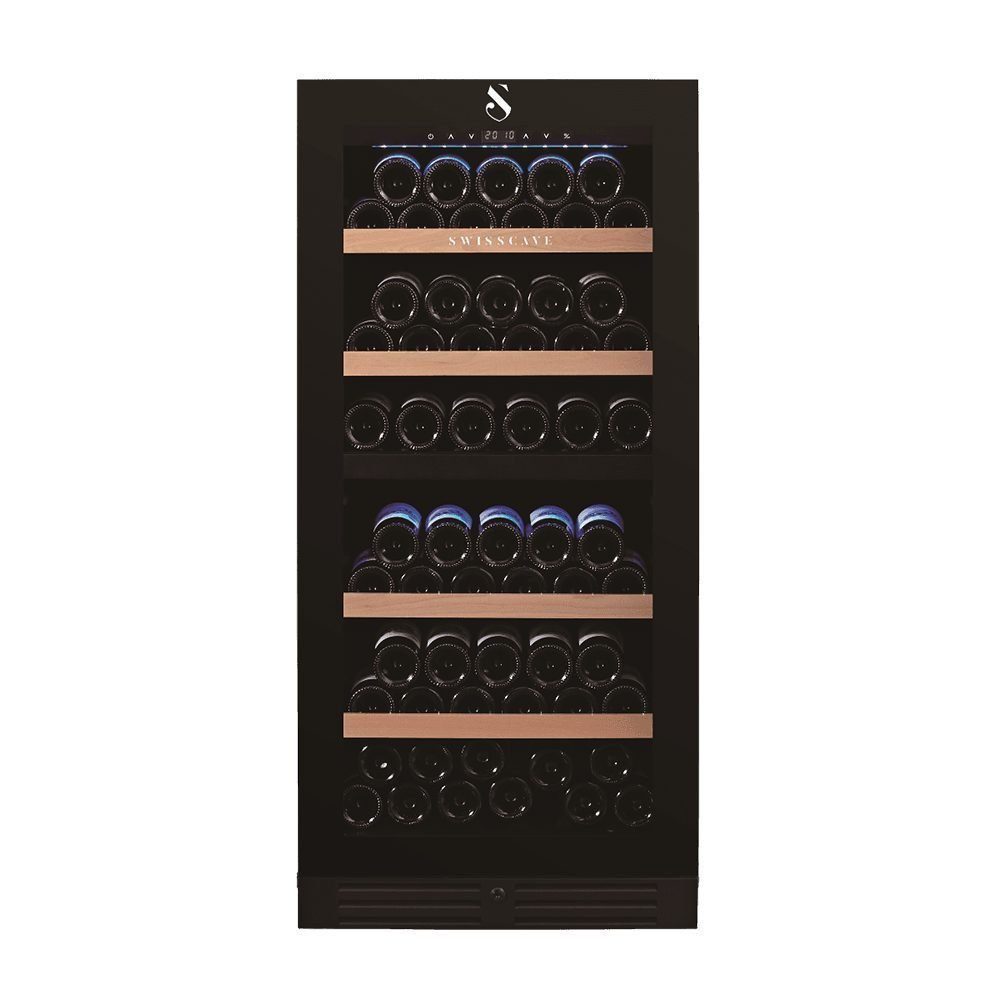 Swisscave Weinkühlschrank WL 355 DF 2-Zonen Weinkühlschrank, 107 Flaschen, 127cm (H), für 107 Standardflaschen á 0,75l,Buchenholz-Ablagen, vibrationsarm, integrierte Heizung Winterfunktion