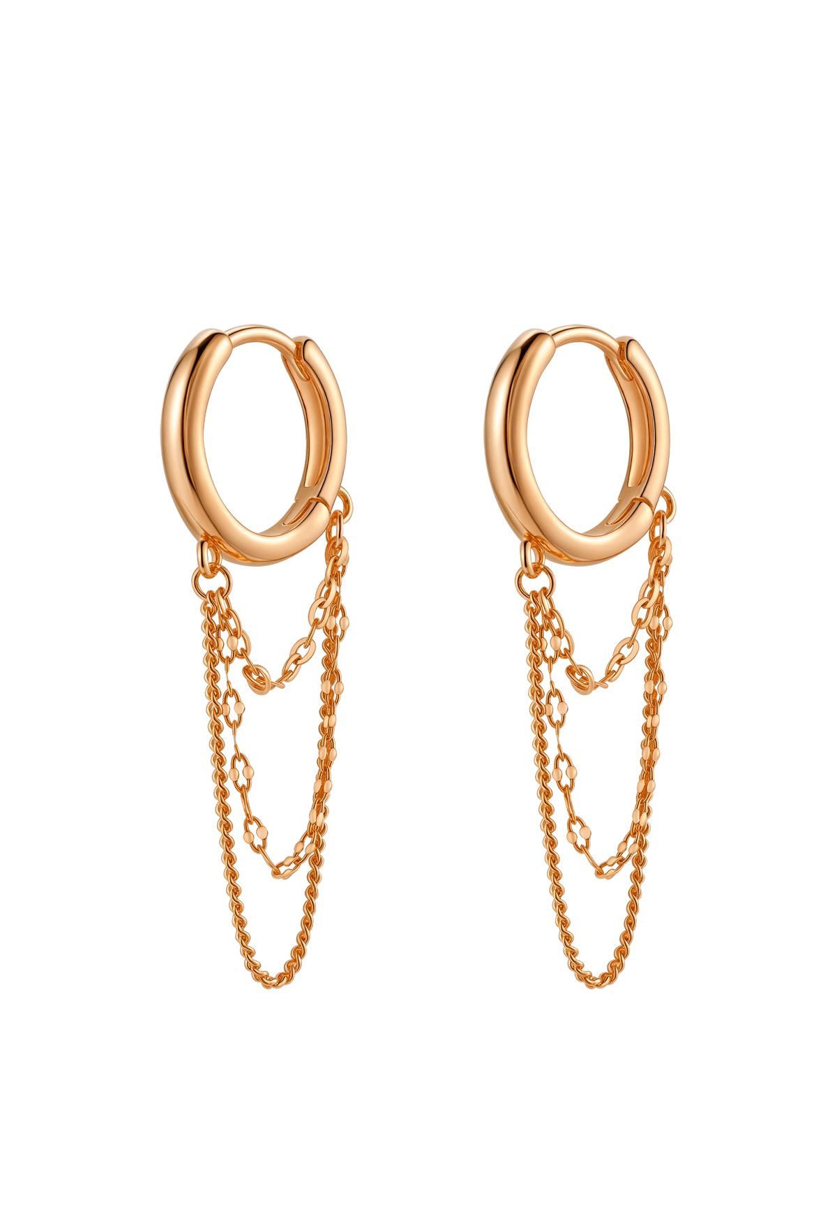 Hey Happiness Paar Ohrhänger Dreifache Kette & Creole, Moderne Damen Creolen 925 Silber, vergoldet