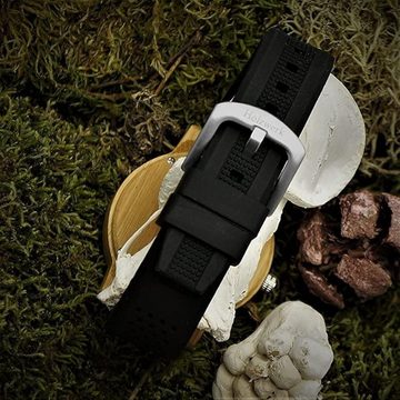 Holzwerk Quarzuhr LINDEN Damen & Herren Holz Uhr mit Silikon Armband in schwarz & beige