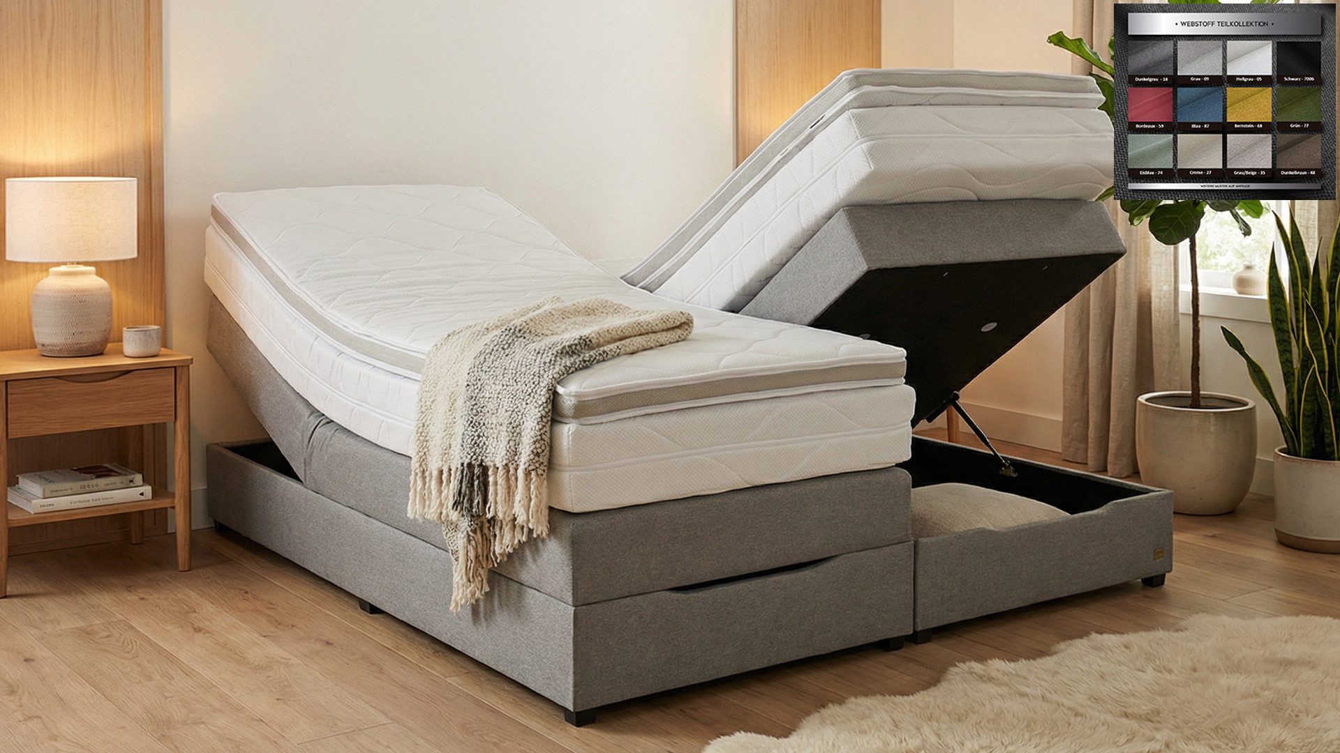 PAARA Boxspringbett ohne Kopfteil mit Bettkasten inkl. Matratze und Topper, Komplettset, mit innovativem Belüftungssystem