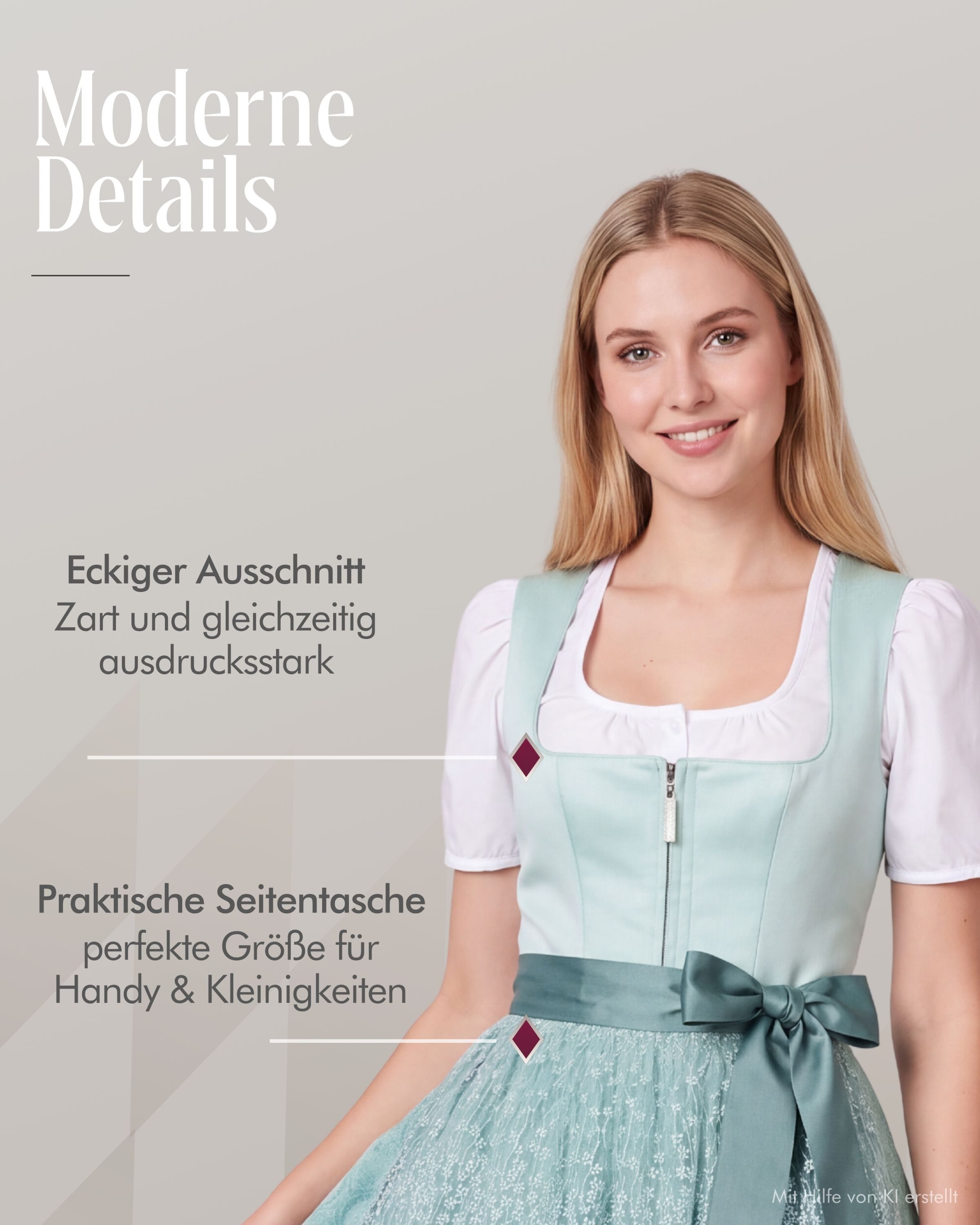 Nübler Trachtenkleid Midi Dirndl Gundi in Aqua von Nübler - Rocklänge 65 cm – Bild 5 von 5