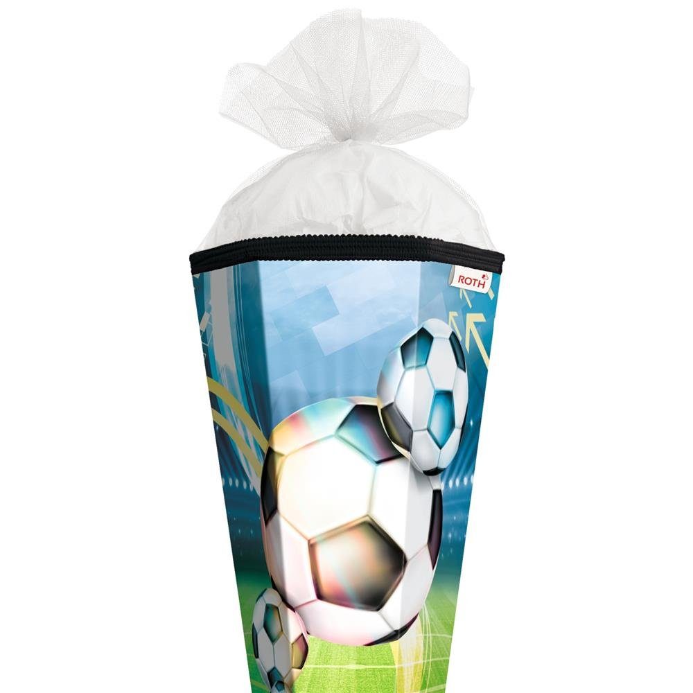 Roth Schultüte Fußball, 85 cm, eckig, mit weißem Tüllverschluss, Zuckertüte für Schulanfang – Bild 2 von 5