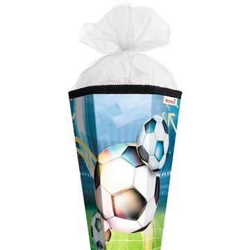 Roth Schultüte Fußball, 85 cm, eckig, mit weißem Tüllverschluss, Zuckertüte für Schulanfang