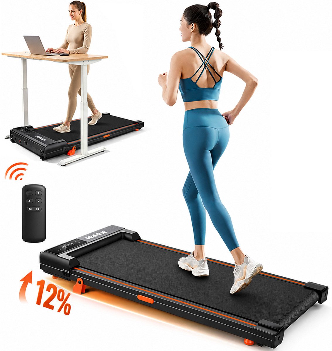 Laufband Walking Pad Laufband 1–6 km/h mit 12% Steigung & LED Display