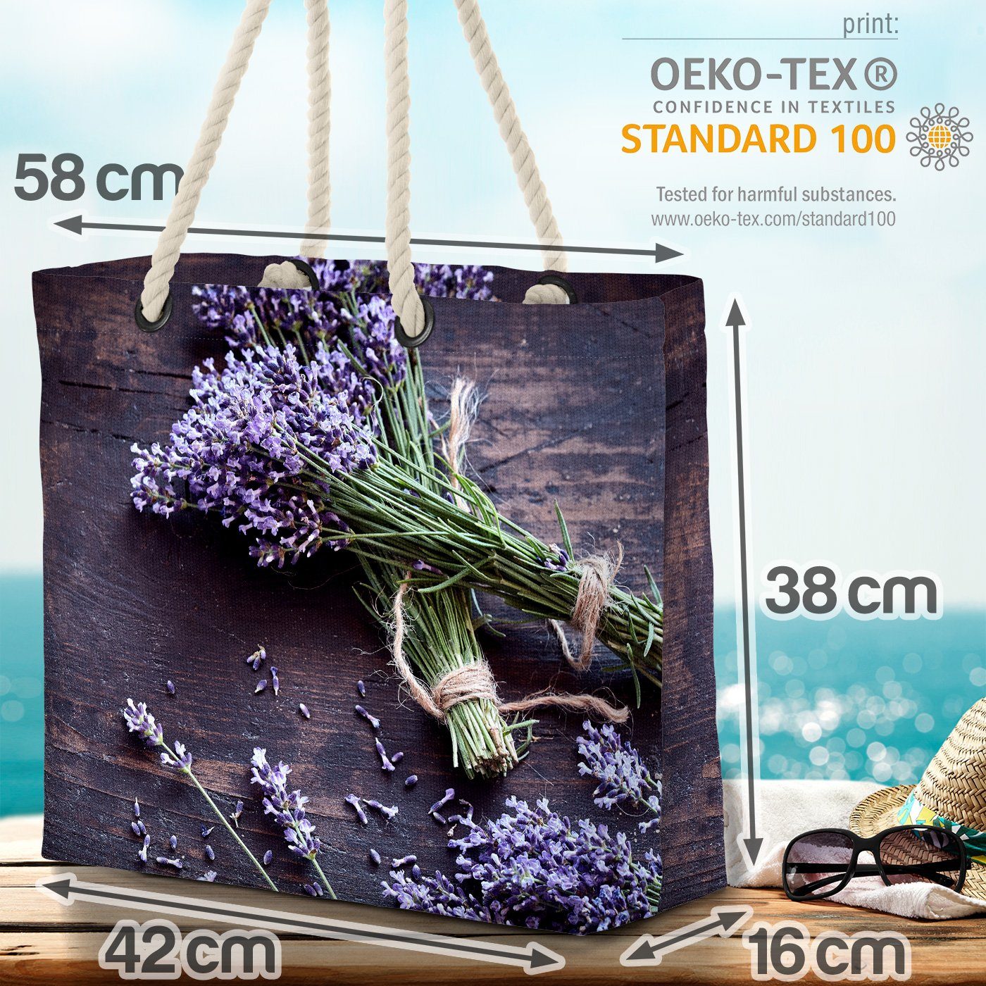 Strandtasche VOID wellness (1-tlg), rustikal Lavendelbund Holztisch kräuter parfüm Blumen küche