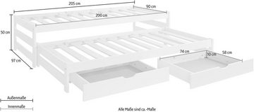 Lüttenhütt Funktionsbett "TORGNY " mit 2 Schubladen, mit zwei Schlafplätzen