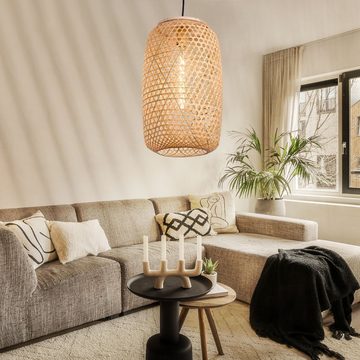 etc-shop LED Pendelleuchte, Leuchtmittel inklusive, Warmweiß, Bambus Pendel Decken Lampe FILAMENT Wohn Zimmer Geflecht