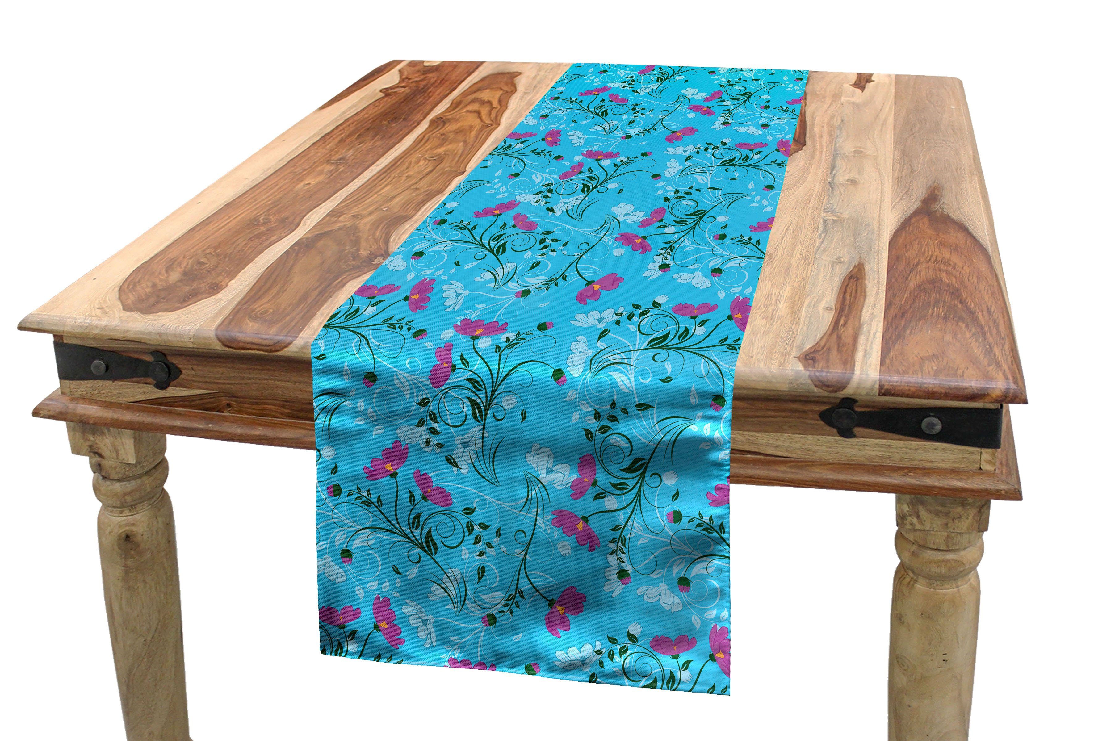 Abakuhaus Tischläufer Esszimmer Küche Rechteckiger Dekorativer Tischläufer, Blumen Wellenförmige Äste und Zweige